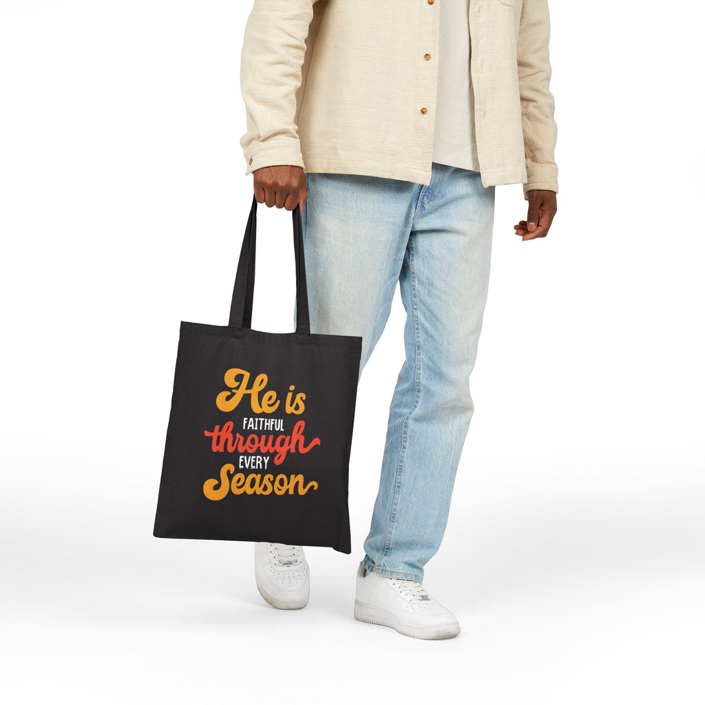 He Is Faithful Through Every Season Christian Canvas Tote Bag | Reusable Faith Bag