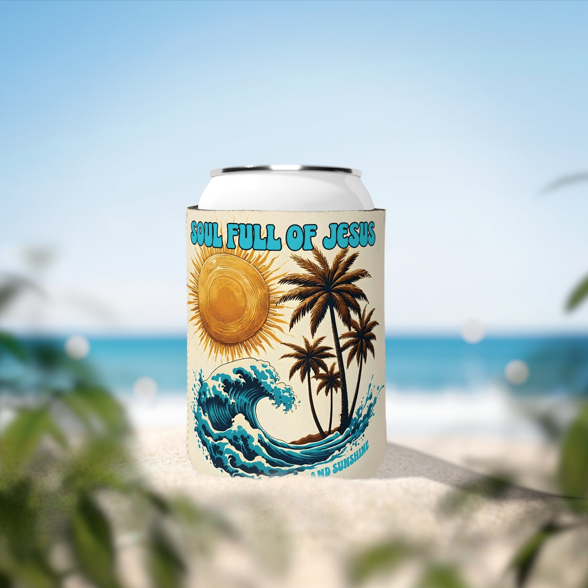 Christian Can Cooler Sleeve | Soul Full of Jesus and Sunshine | Cute Faith-Based Summer Gift