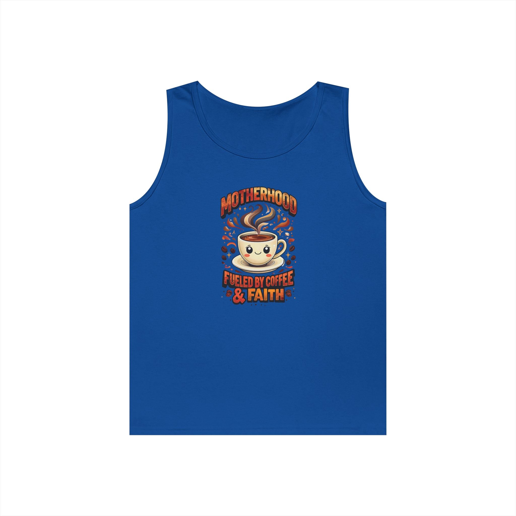 Motherhood Fueled by Coffee & Faith Gildan Tank Top | Christian Mom Shirt | Coffee Lover Mother’s Day Gift