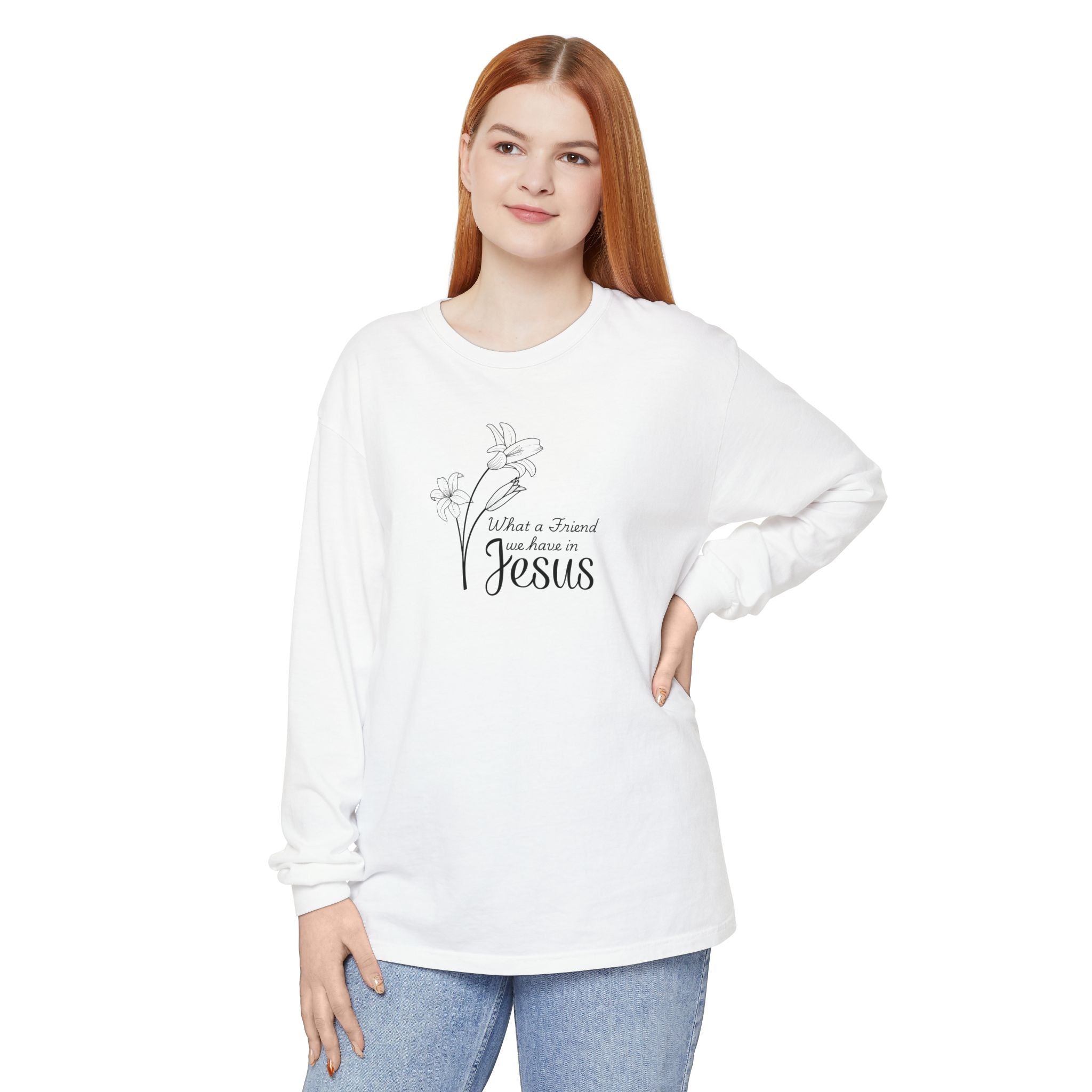 What a Friend We Have in Jesus Comfort Colors Unisex Long Sleeve Shirt | Christian Floral Tee