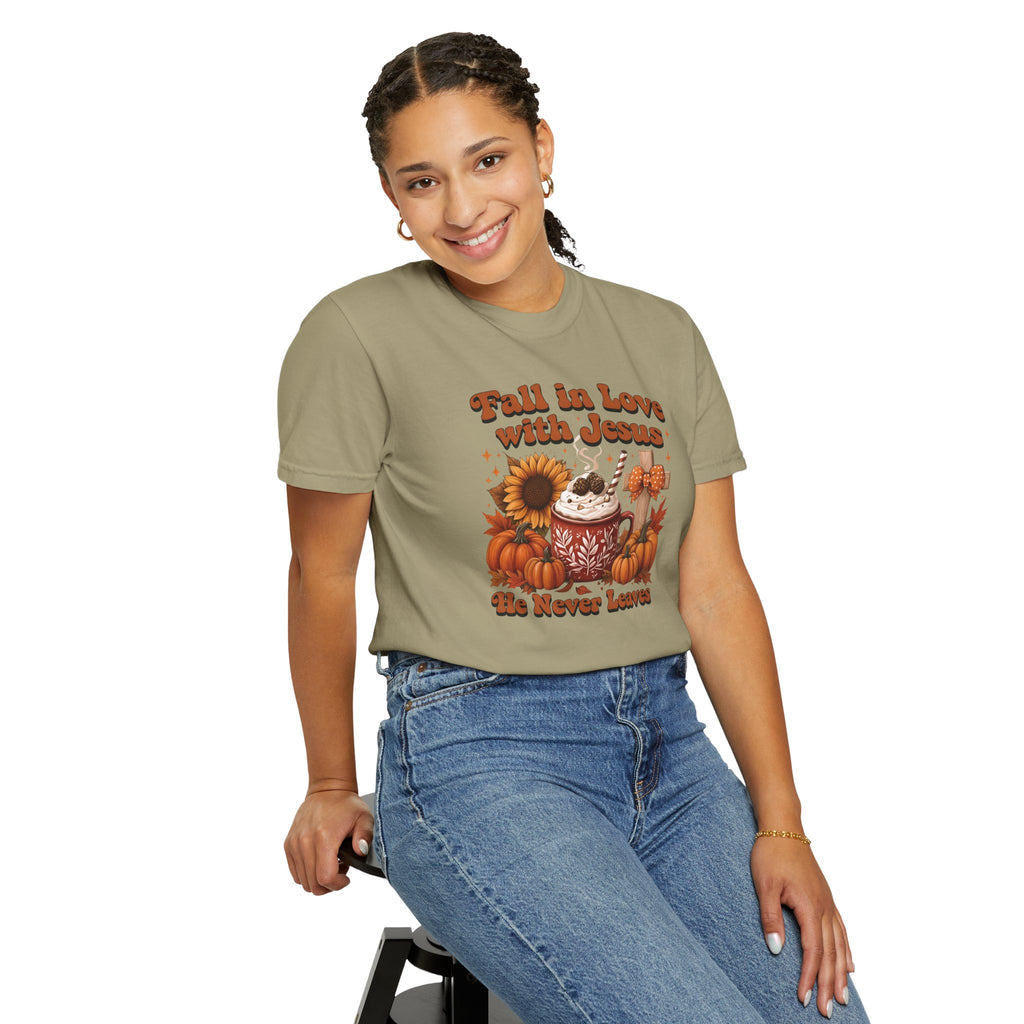 Fall in Love with Jesus Unisex Garment Dyed Comfort Colors T-Shirt | Christian Fall T-Shirt | Faith Based Thanksgiving Tee | Unisex Religious Cotton Top