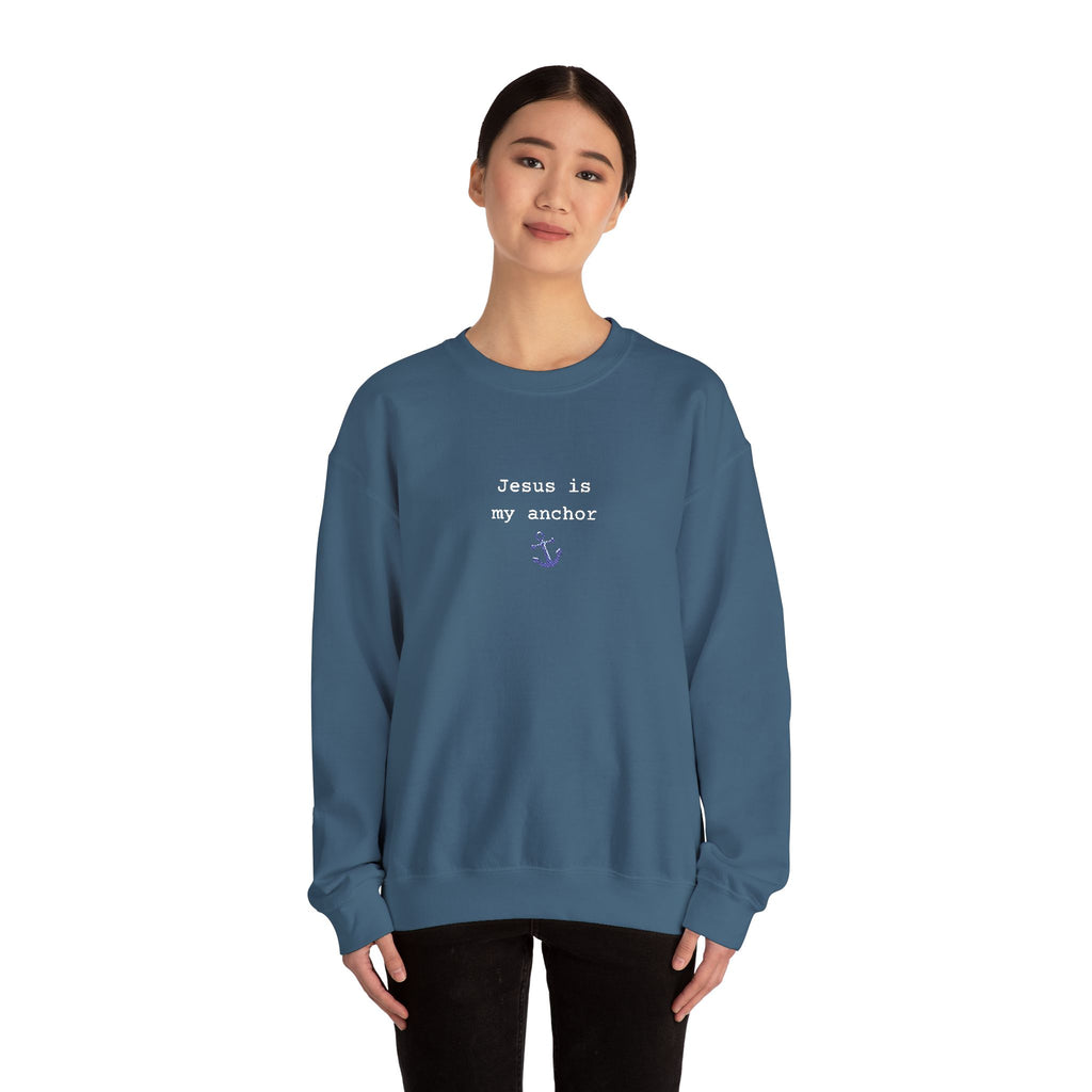 Jesus Is My Anchor Embroidered Gildan Christian Crewneck Unisex Sweatshirt | Religious Gift