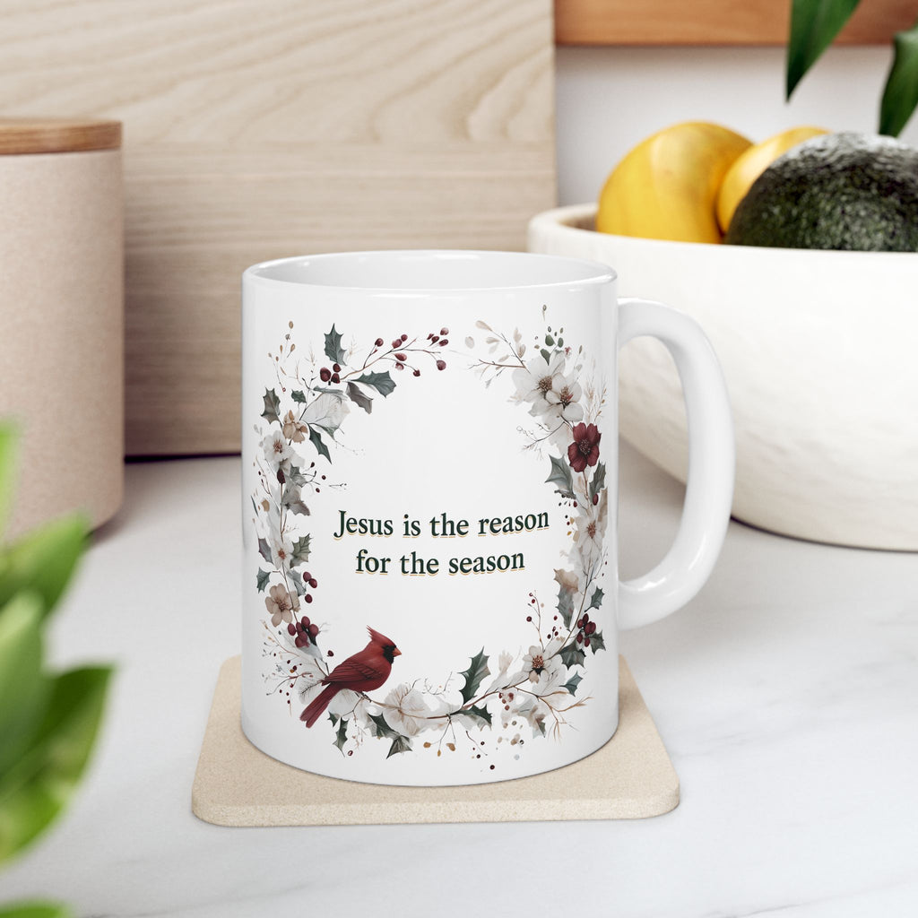 Jesus is the reason for the season Christian Floral Coffee Mug | Faith Christmas Gift for Women | 11oz, 15oz