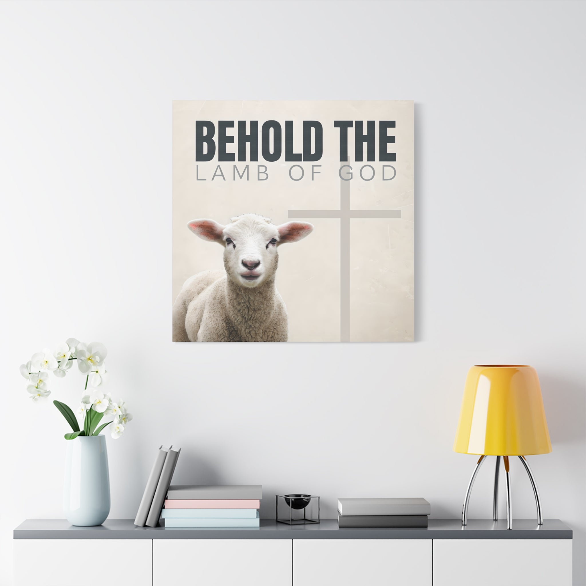 Behold the Lamb of God Canvas – Christian Wall Art with Lamb & Cross Design (Multiple Sizes)