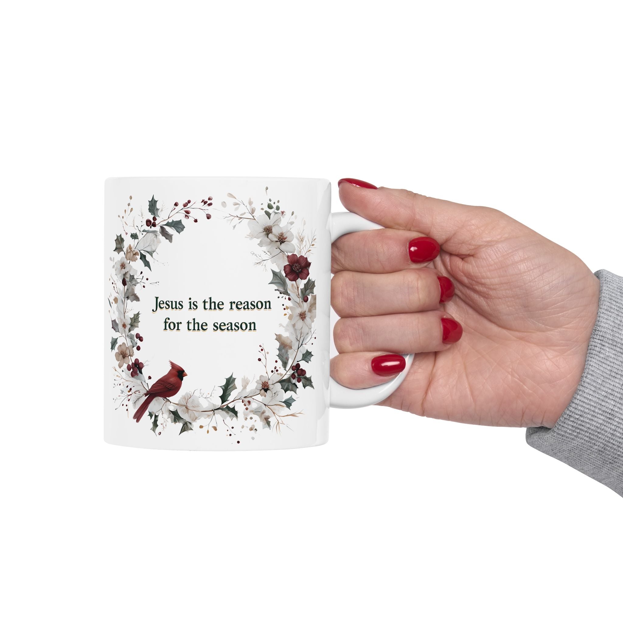 Jesus is the reason for the season Christian Floral Coffee Mug | Faith Christmas Gift for Women | 11oz, 15oz