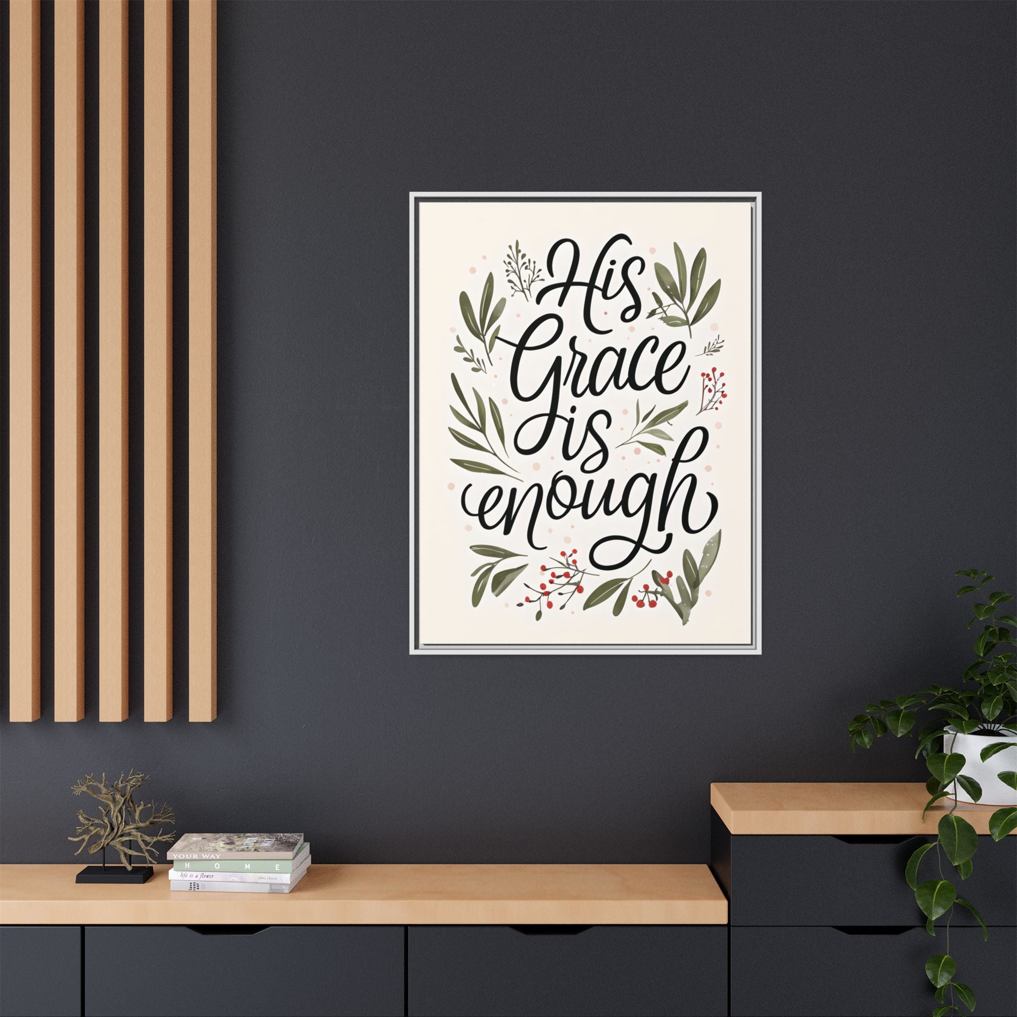 His Grace is Enough Floral Scripture Framed Matte Canvas | Modern Faith Home Decor