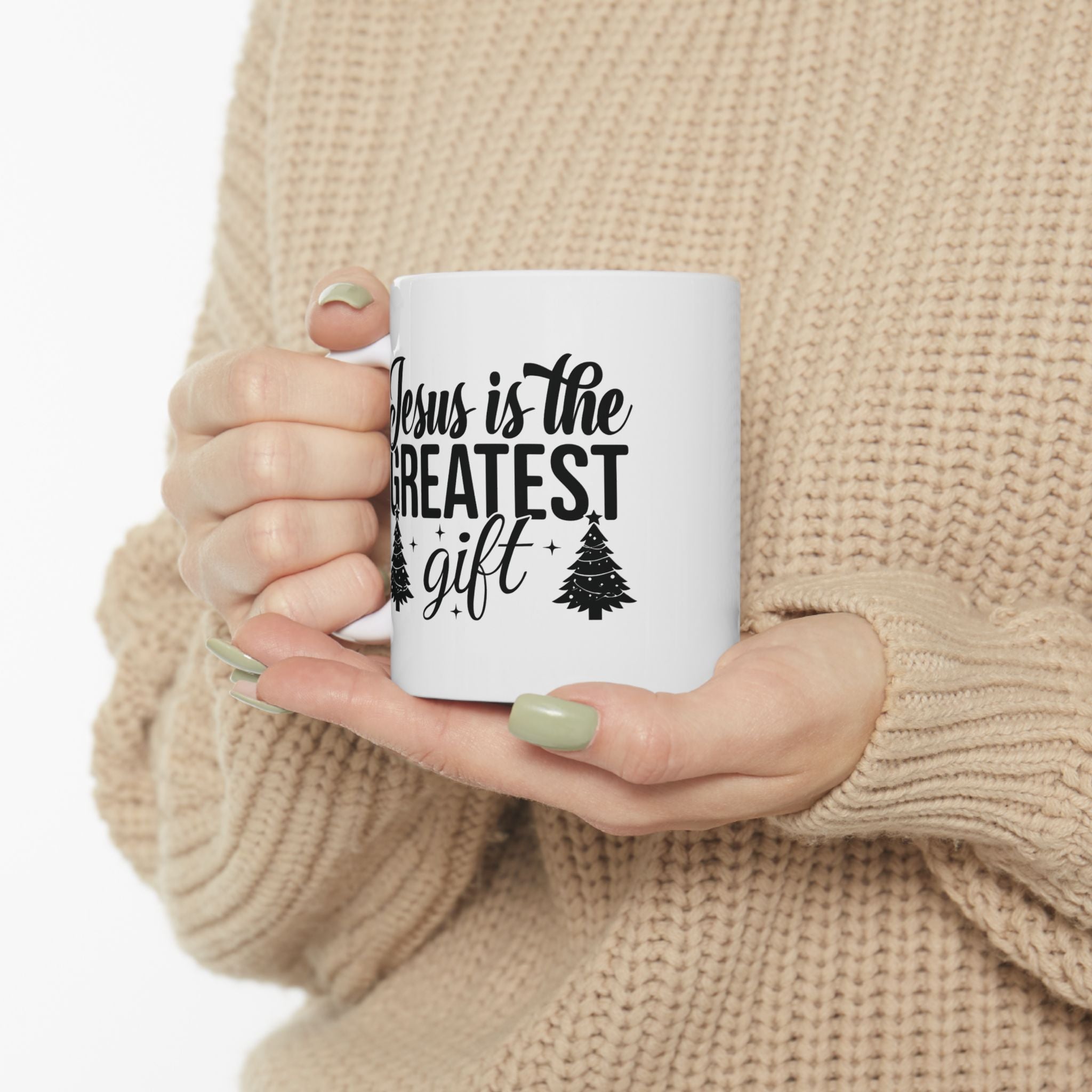 Jesus is the Greatest Gift Christian Winter Coffee Mug | Christmas Pine Design | Ceramic Christmas Mug Gift | 11oz 15oz