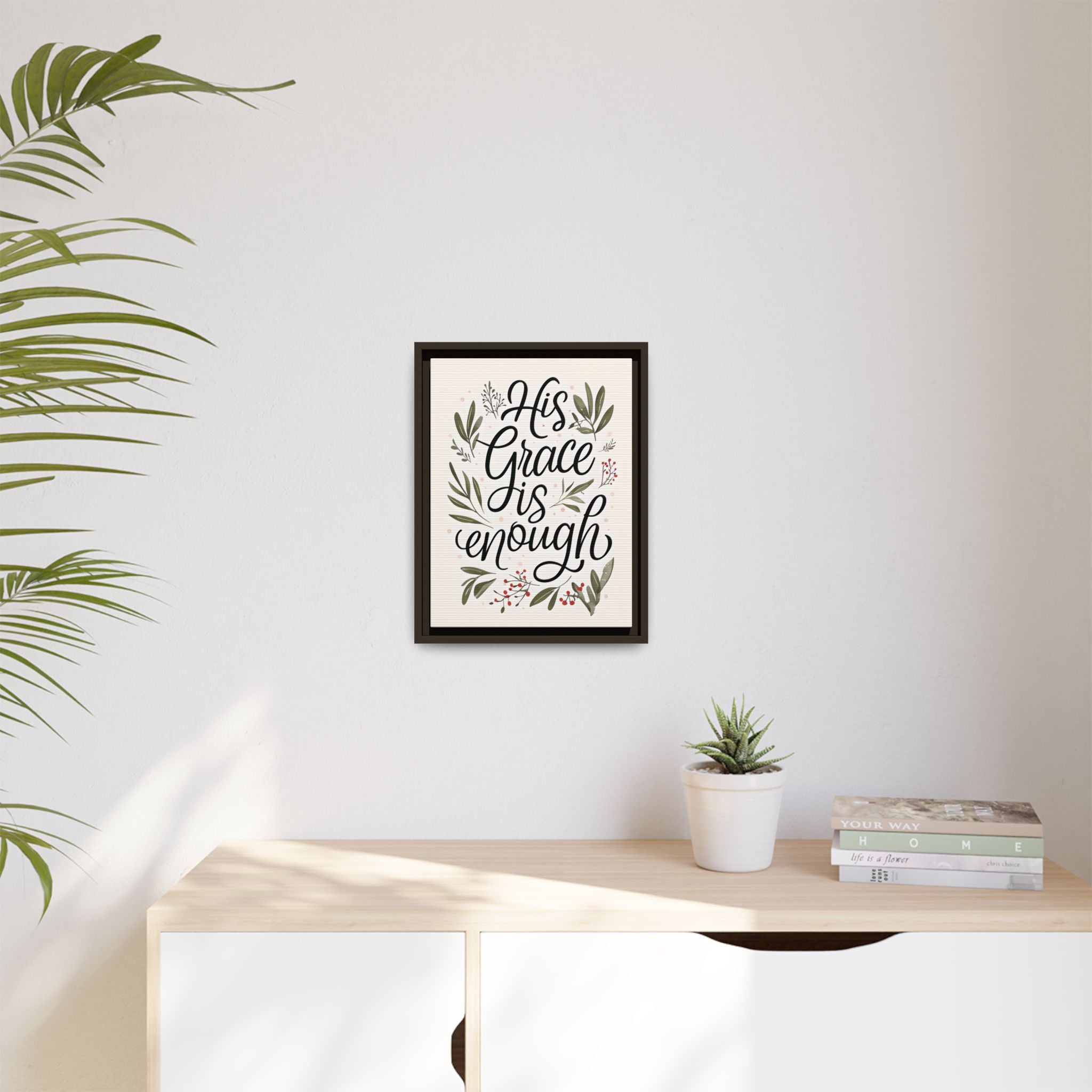 His Grace is Enough Floral Scripture Framed Matte Canvas | Modern Faith Home Decor