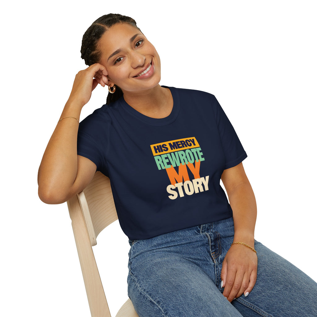 His Mercy Rewrote My Story Christian Gildan T-Shirt Unisex Softstyle Religious Tee Gift