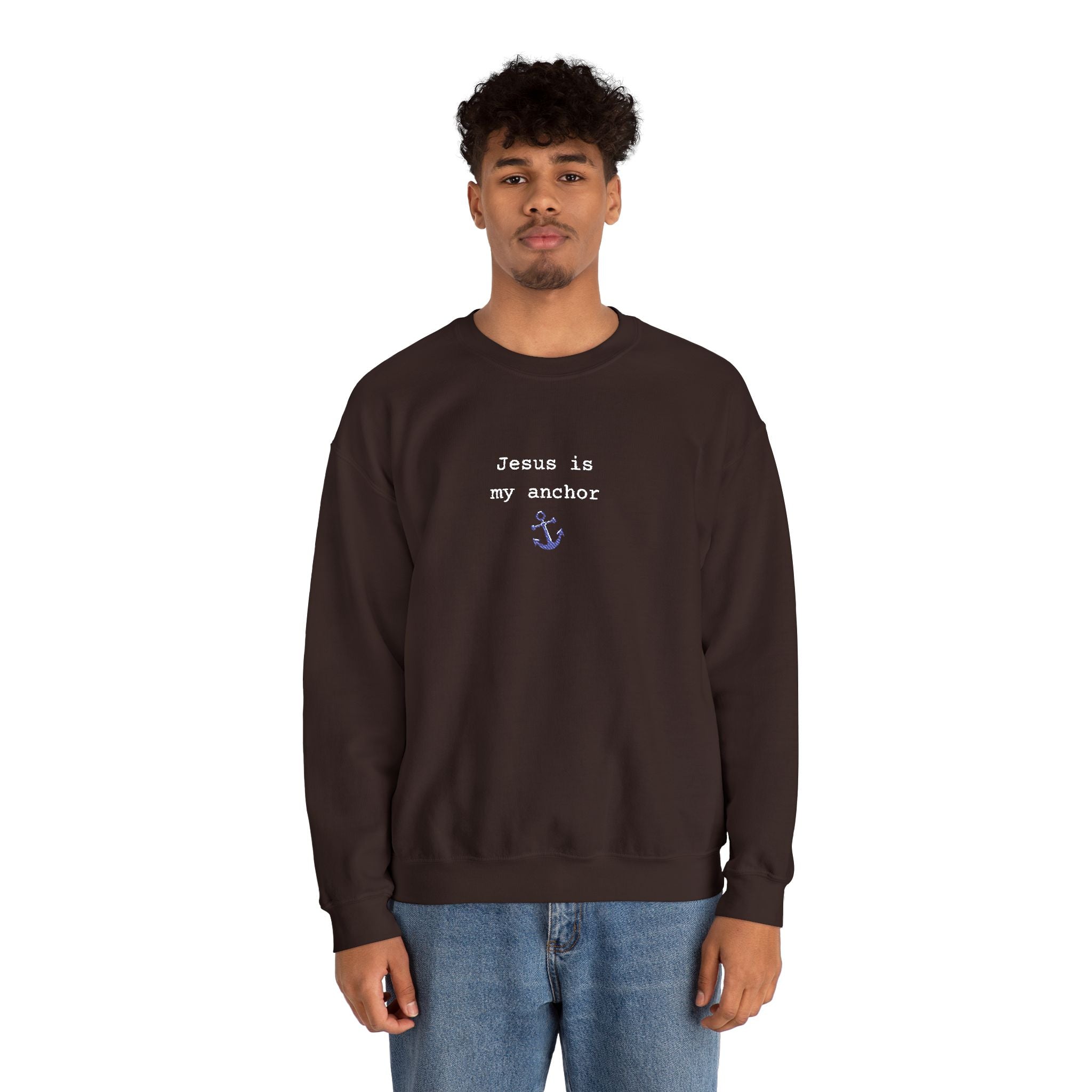 Jesus Is My Anchor Embroidered Gildan Christian Crewneck Unisex Sweatshirt | Religious Gift