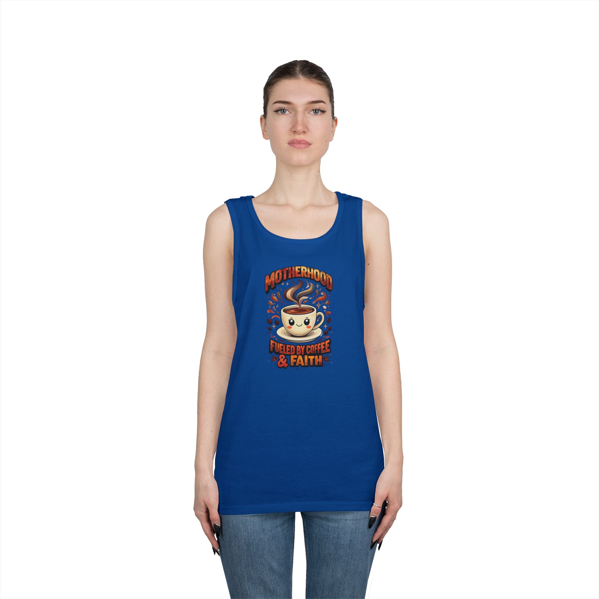 Motherhood Fueled by Coffee & Faith Gildan Tank Top | Christian Mom Shirt | Coffee Lover Mother’s Day Gift