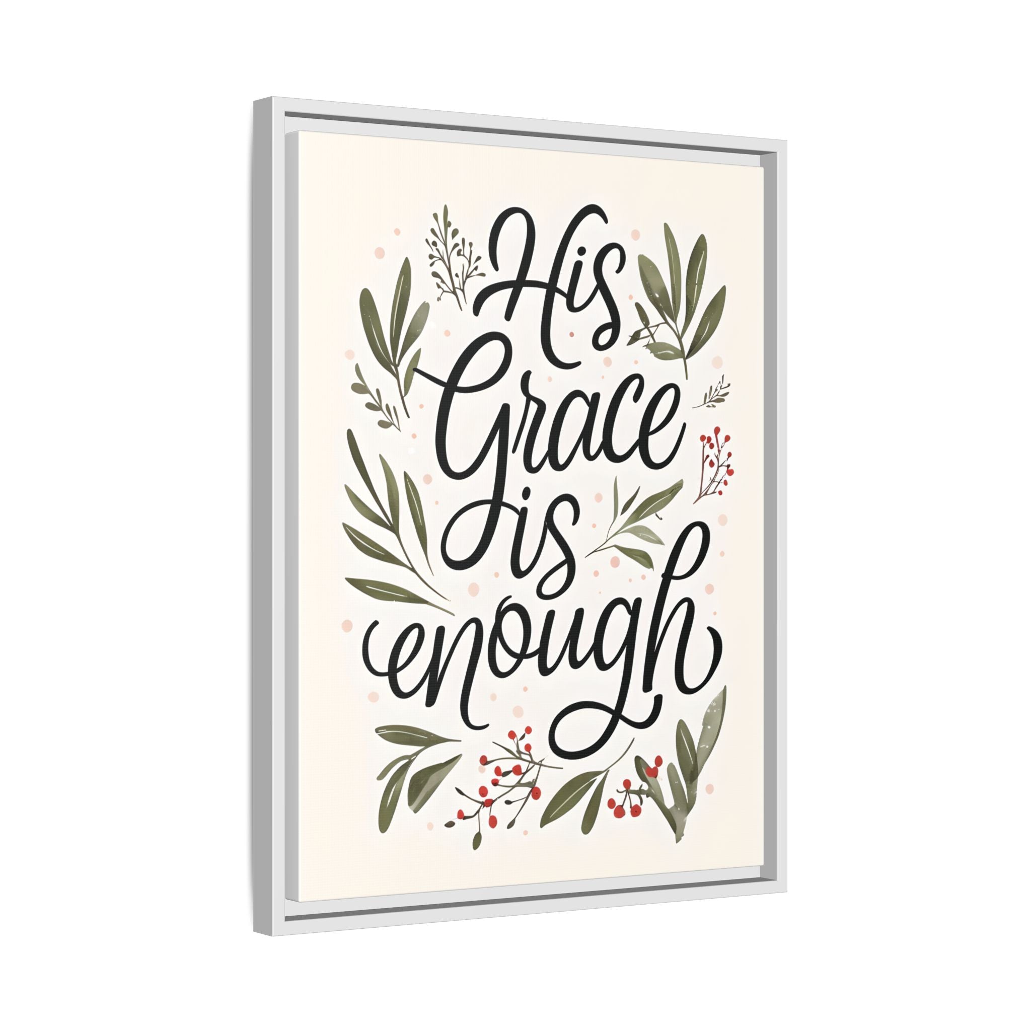 His Grace is Enough Floral Scripture Framed Matte Canvas | Modern Faith Home Decor