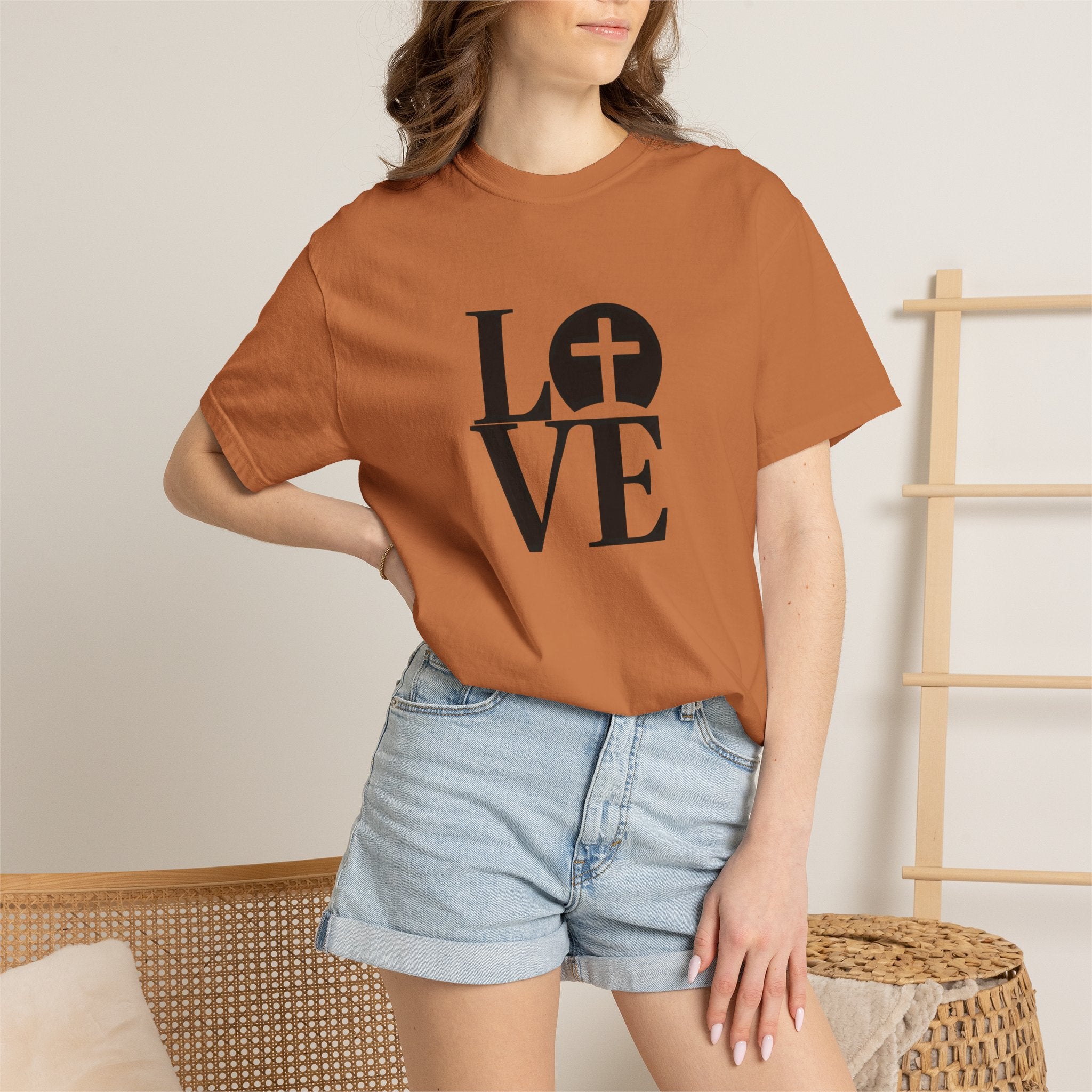 LOVE Cross Christian T-Shirt | Comfort Colors Faith-Based Unisex Tee (S–4XL) | Jesus is Love Shirt