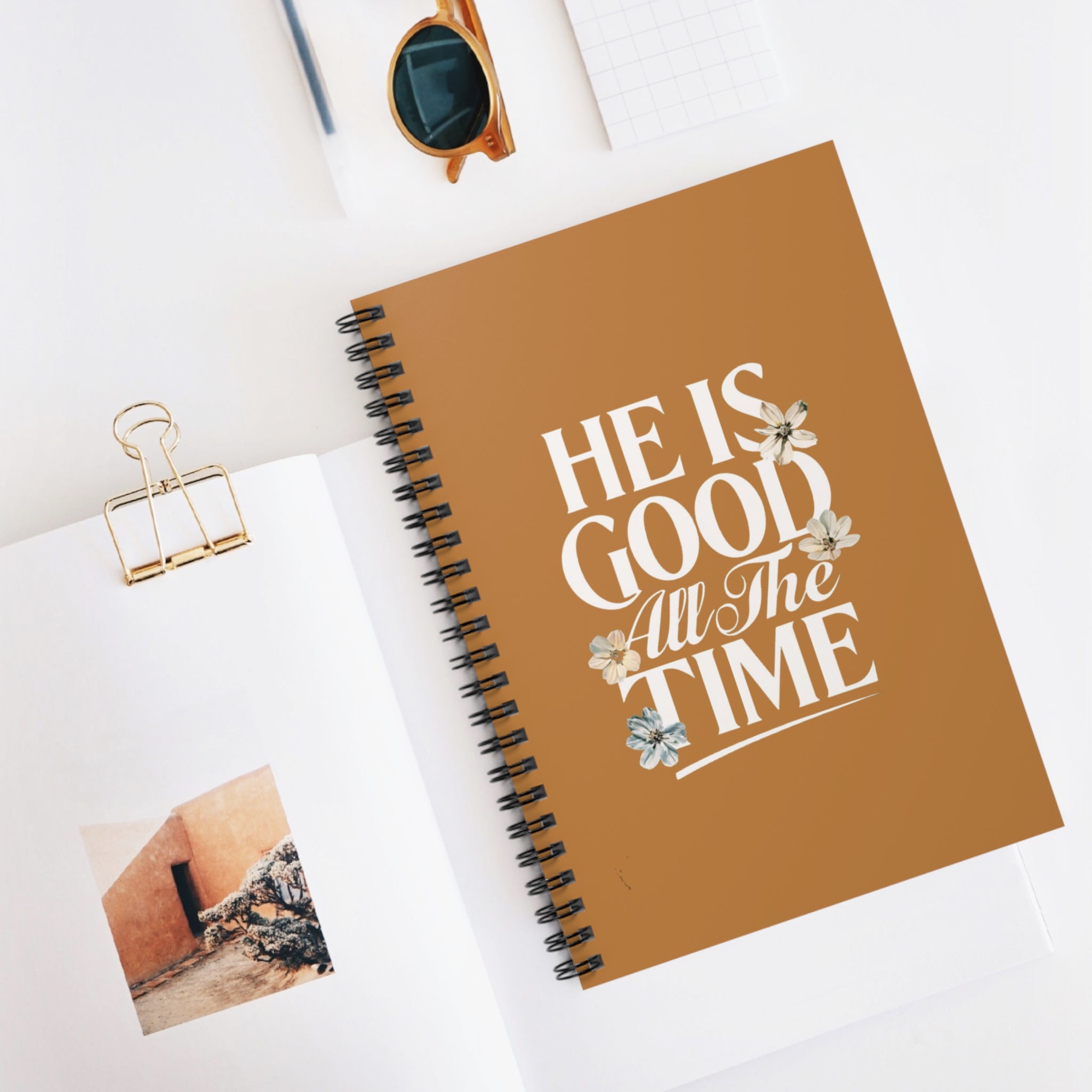 God is Good All of the Time Spiral Notebook – Inspirational Faith Journal with Metal Binding and Storage Pocket