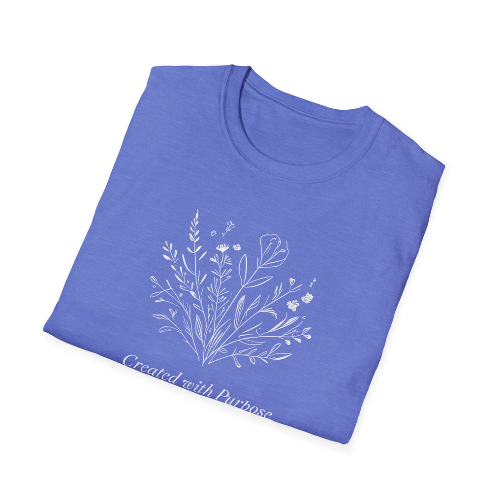 Created with Purpose Carried By Grace Christian Floral Gildan T-Shirt Women’s Faith Shirt Minimalist Design Soft Cotton Tee