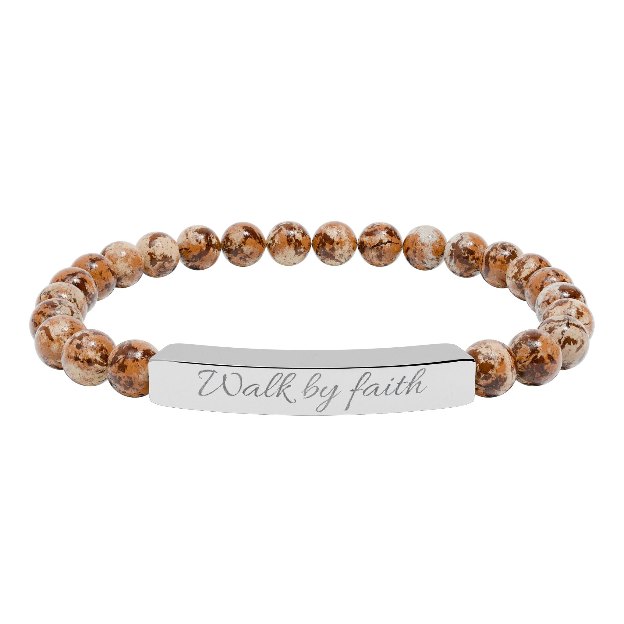 Walk By Faith Christian Stretch Bracelet | Engraved Stainless Steel Bar | Faith Jewelry Gift