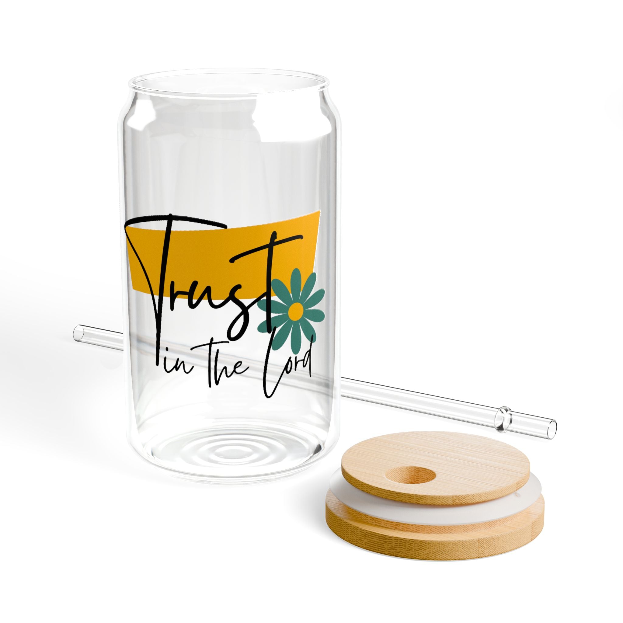 Trust in the Lord Glass Tumbler – 16oz Christian Cup with Bamboo Lid & Straw