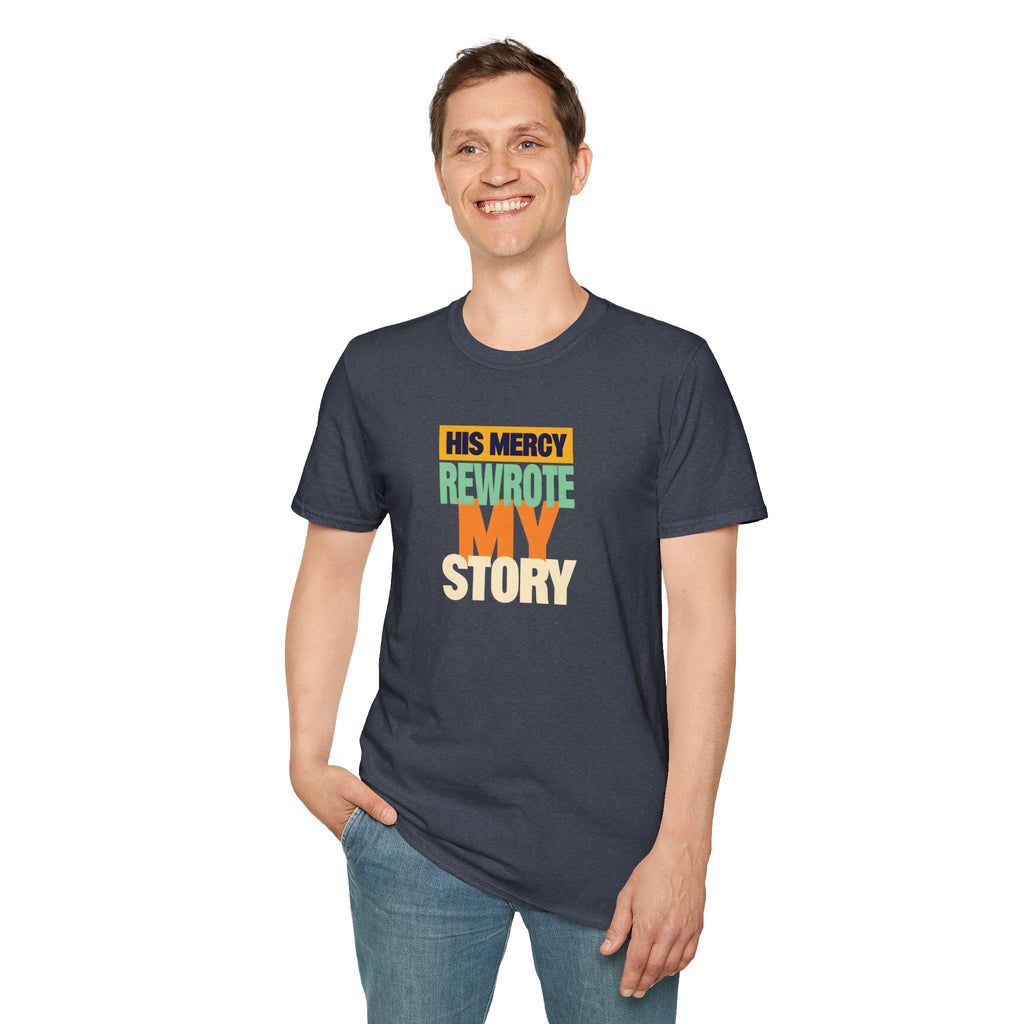 His Mercy Rewrote My Story Christian Gildan T-Shirt Unisex Softstyle Religious Tee Gift