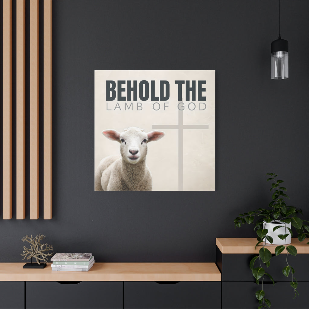 Behold the Lamb of God Canvas – Christian Wall Art with Lamb & Cross Design (Multiple Sizes)
