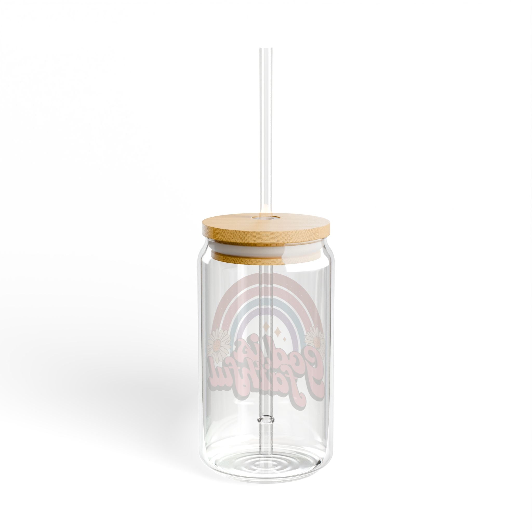 He Is Faithful Retro Sipper Glass – 16 oz Christian Glass Tumbler – Faith-Based Drinkware – Inspirational Gift Idea