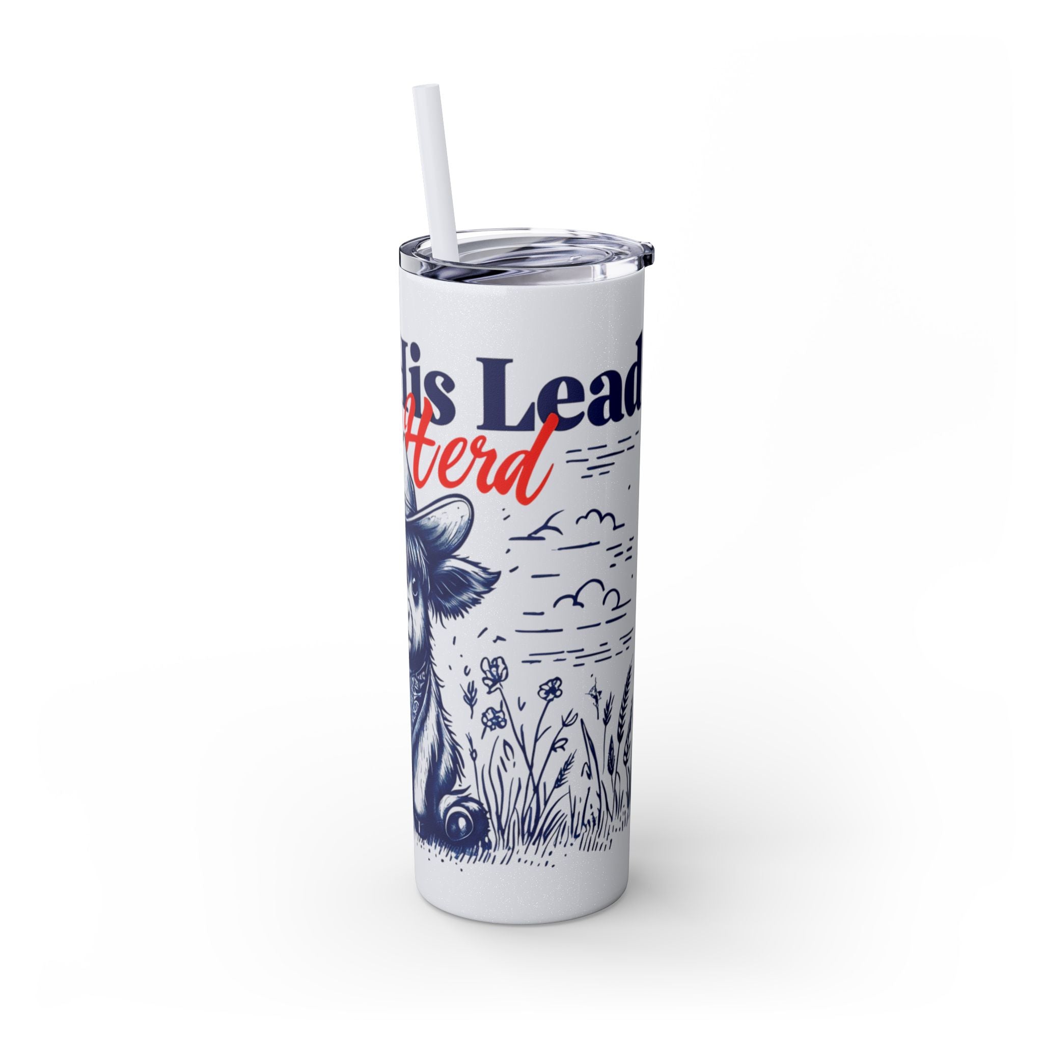 Follow His Lead, Not the Herd, 20 oz Insulated Skinny Tumbler | Stainless Steel Travel Cup | Christian Drinkware | Highland Cow