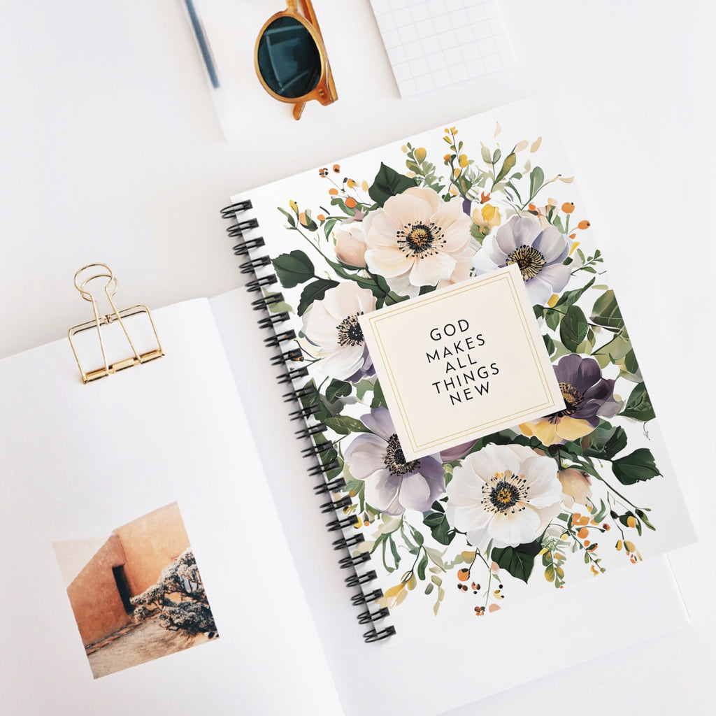 God makes all things new Christian Spiral Notebook | Christian Gift Notebook | 6x8