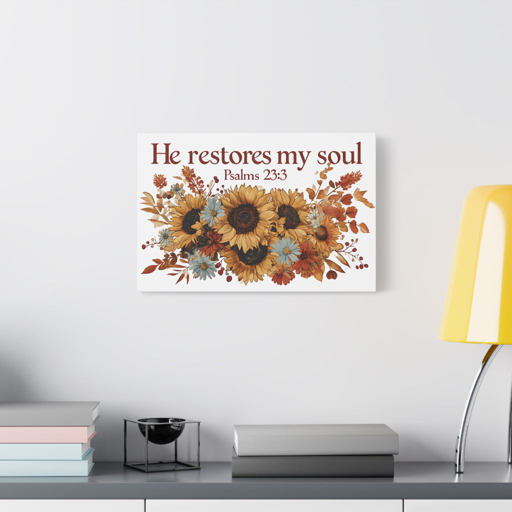 Psalm 23:3 Canvas Wall Art | Christian Sunflower Home Decor | Faith Gift