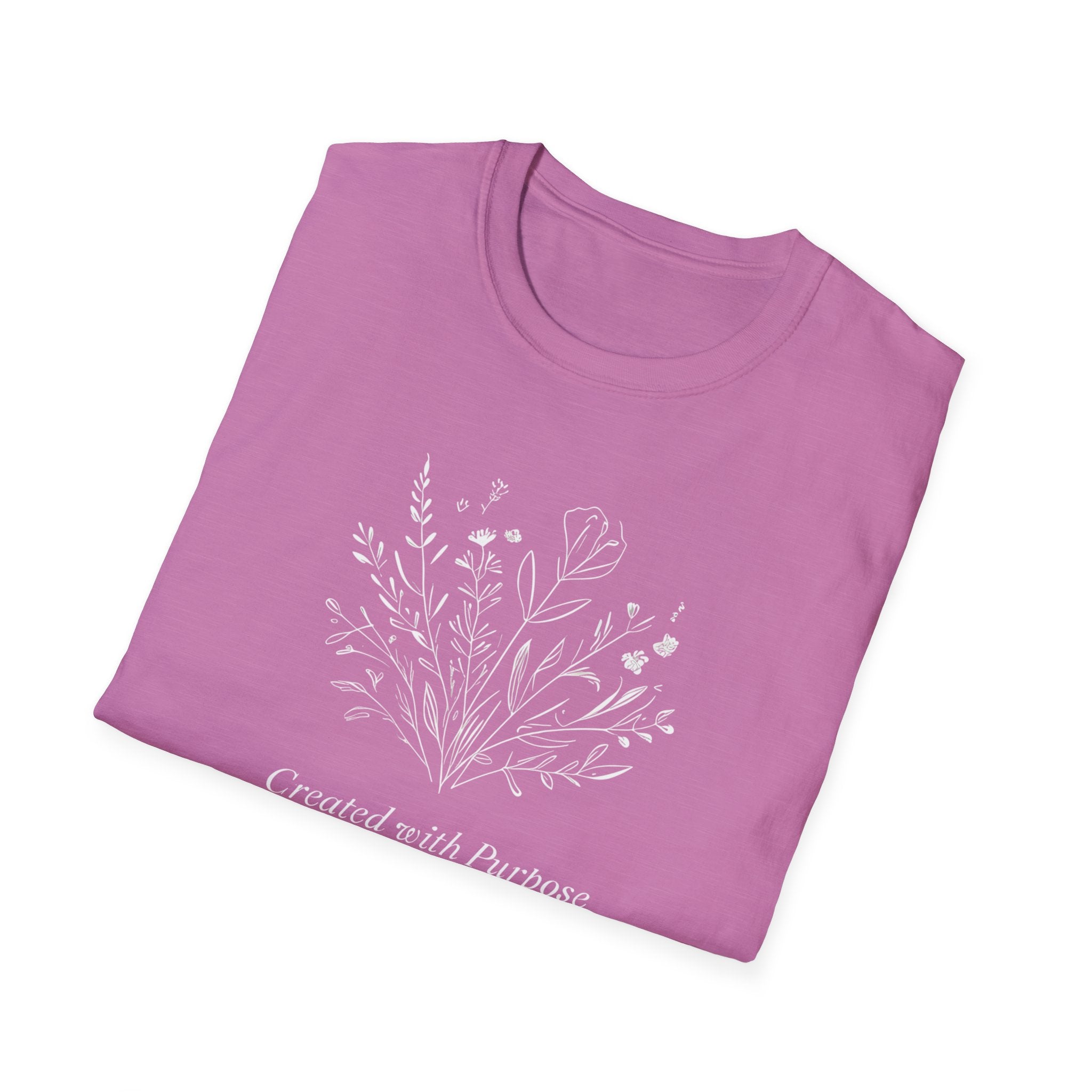 Created with Purpose Carried By Grace Christian Floral Gildan T-Shirt Women’s Faith Shirt Minimalist Design Soft Cotton Tee