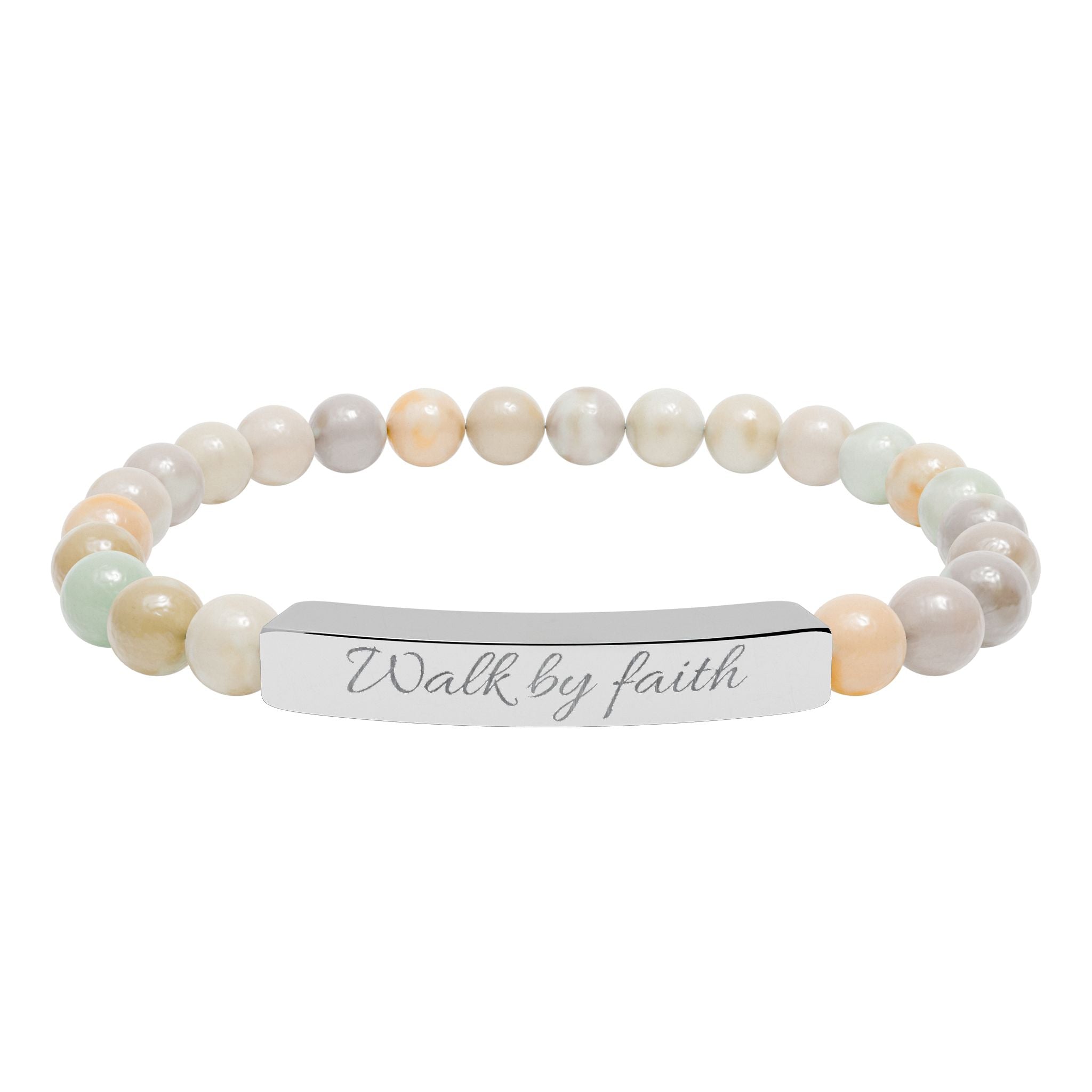 Walk By Faith Christian Stretch Bracelet | Engraved Stainless Steel Bar | Faith Jewelry Gift