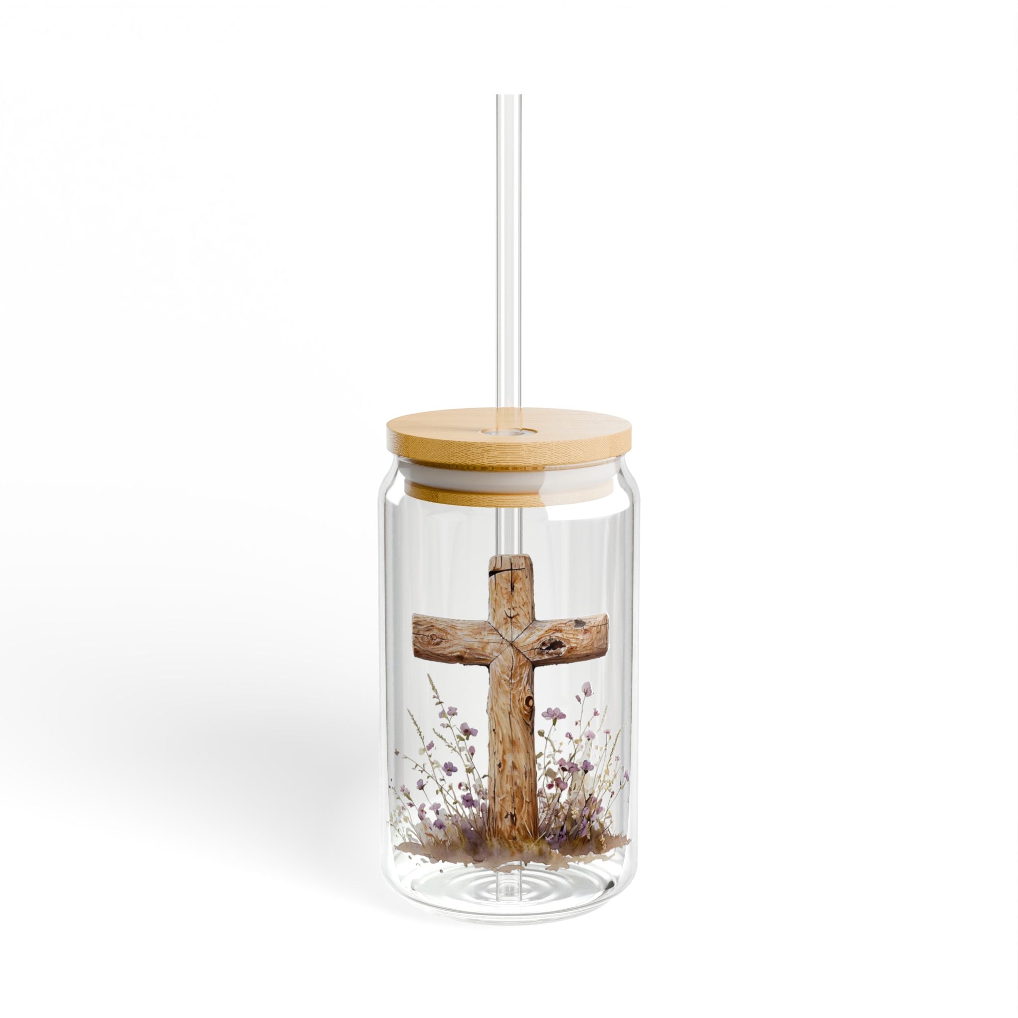 Rustic Cross Sipper Glass | 16oz