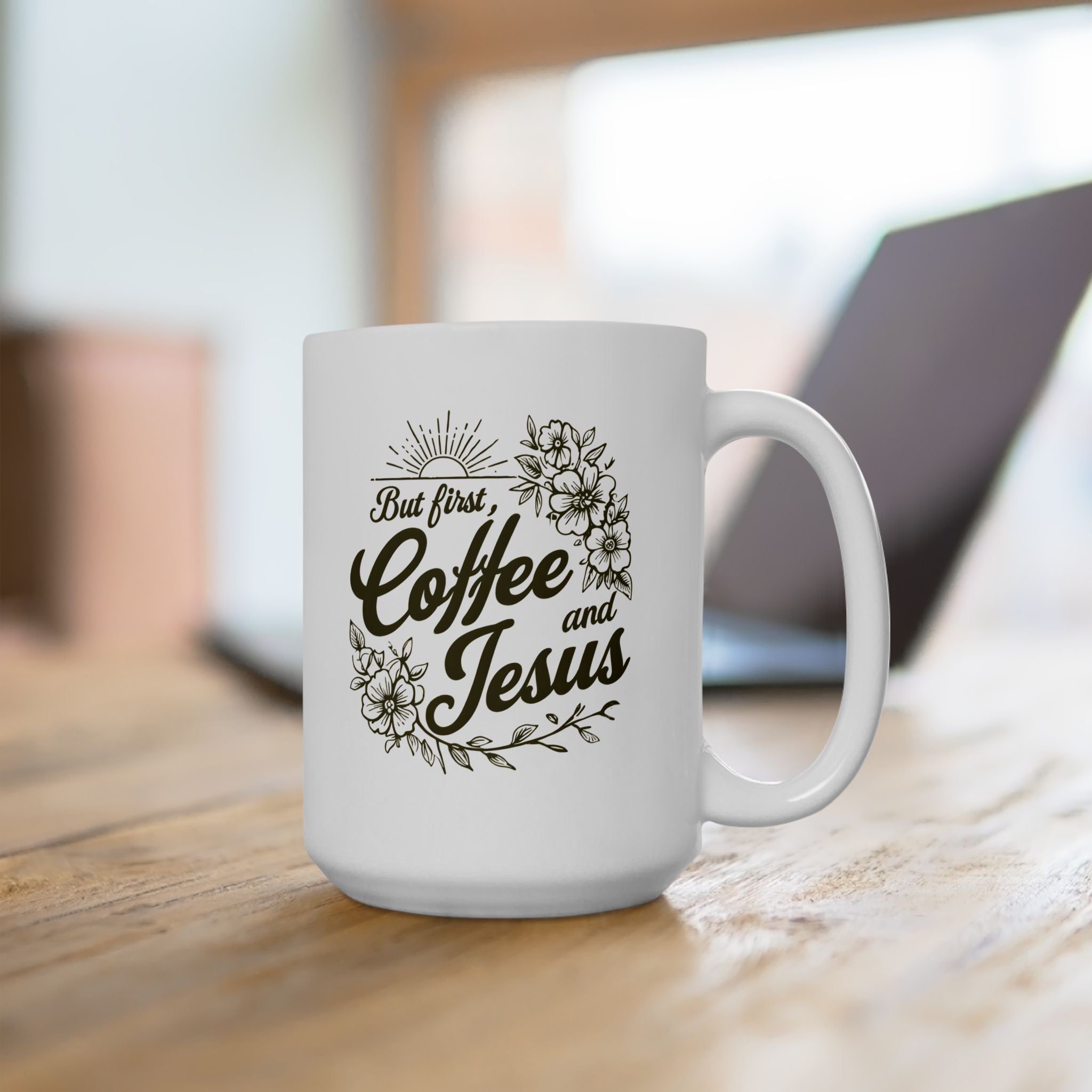 Jesus + Coffee Christian Coffee Mug | Faith Ceramic Mug 11oz & 15oz | Botanical Design Christian Gift