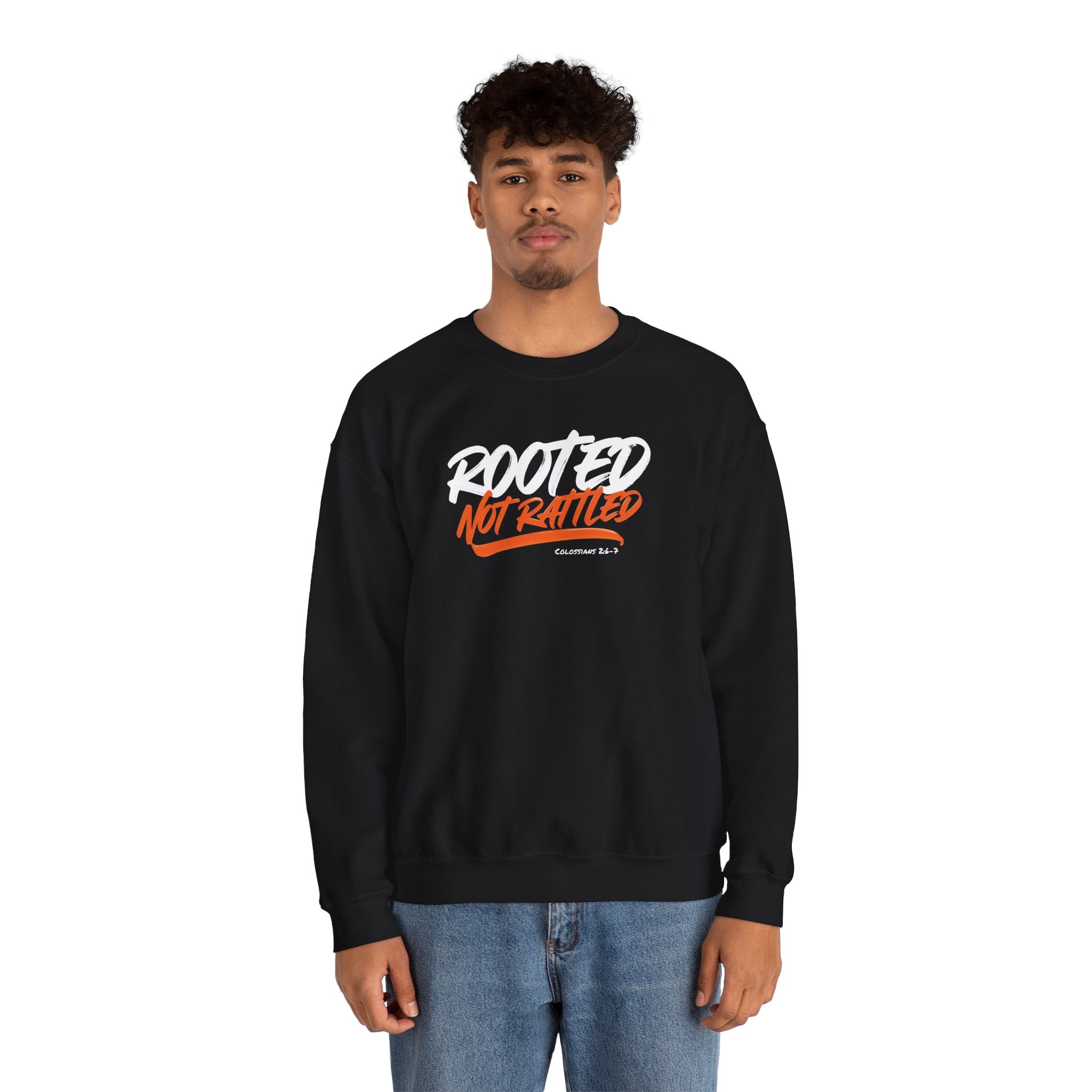 Rooted Not Rattled Gildan Christian Sweatshirt | Unisex Crewneck Pullover | Christian Gift