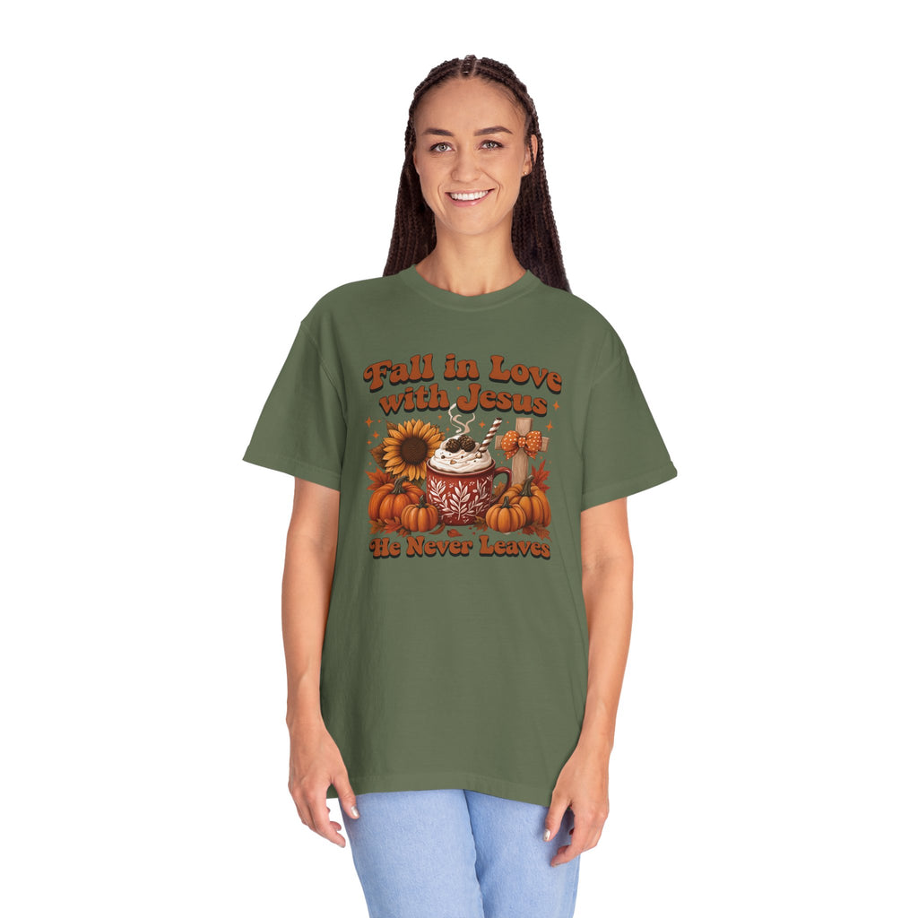 Fall in Love with Jesus Unisex Garment Dyed Comfort Colors T-Shirt | Christian Fall T-Shirt | Faith Based Thanksgiving Tee | Unisex Religious Cotton Top
