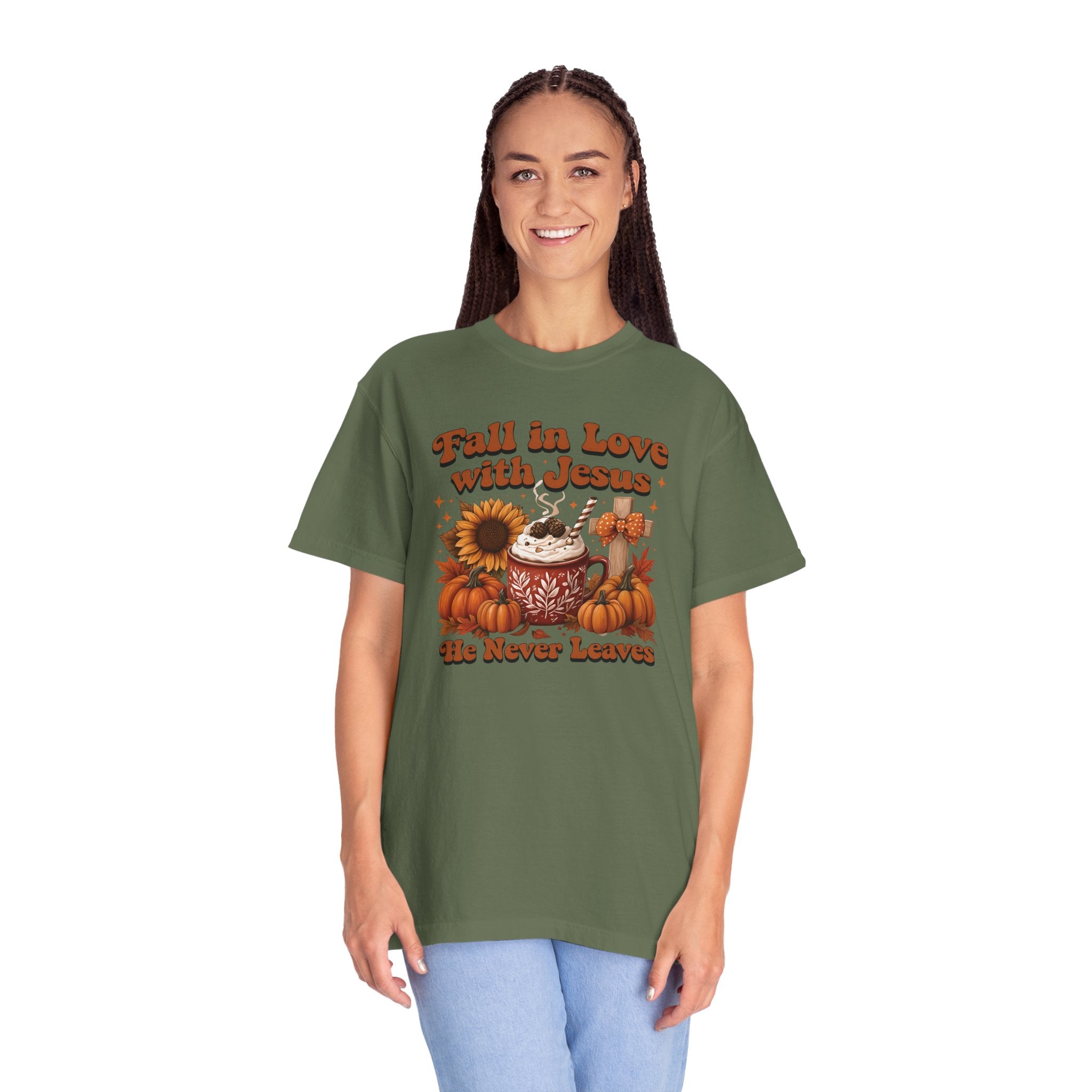 Fall in Love with Jesus Unisex Garment Dyed Comfort Colors T-Shirt | Christian Fall T-Shirt | Faith Based Thanksgiving Tee | Unisex Religious Cotton Top