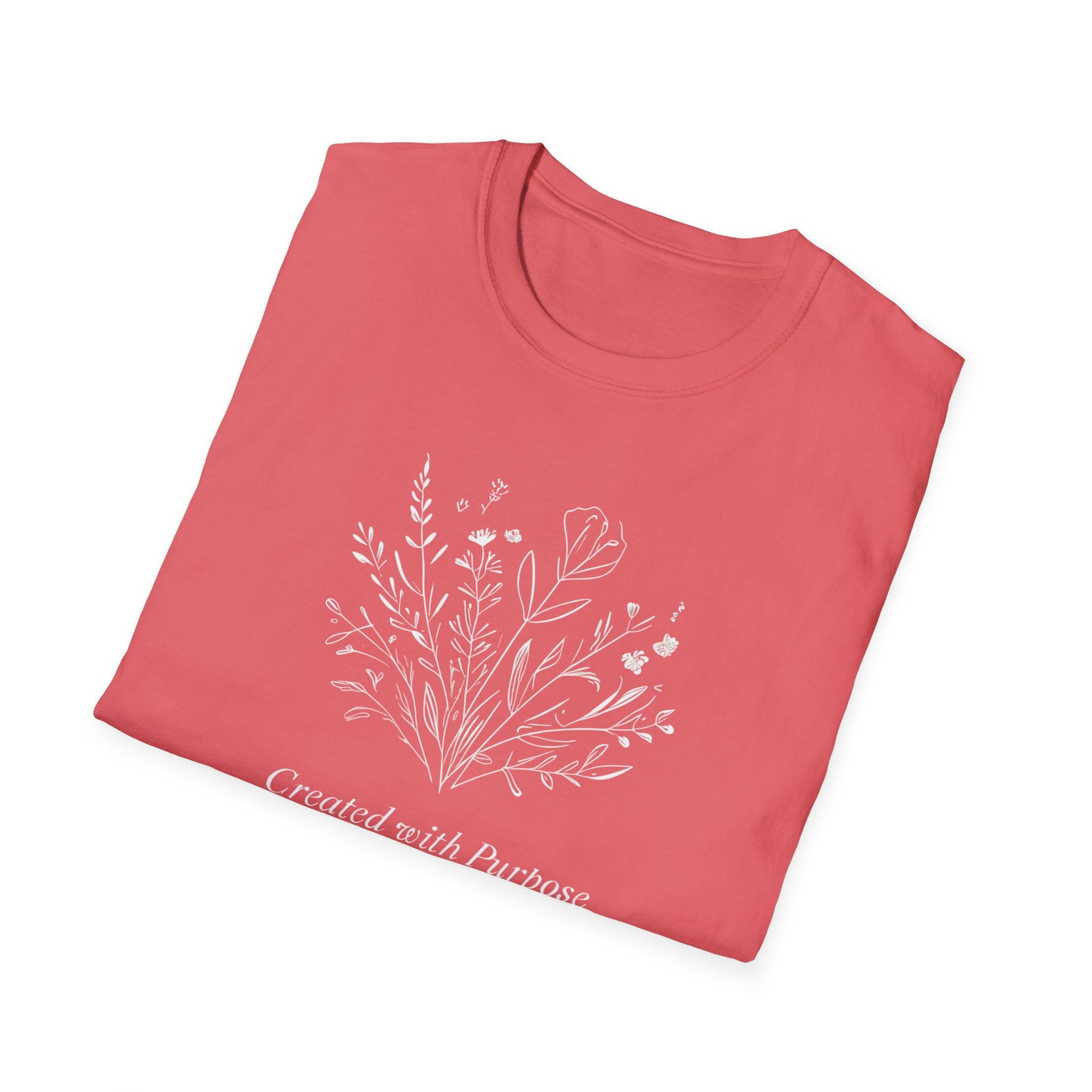 Created with Purpose Carried By Grace Christian Floral Gildan T-Shirt Women’s Faith Shirt Minimalist Design Soft Cotton Tee