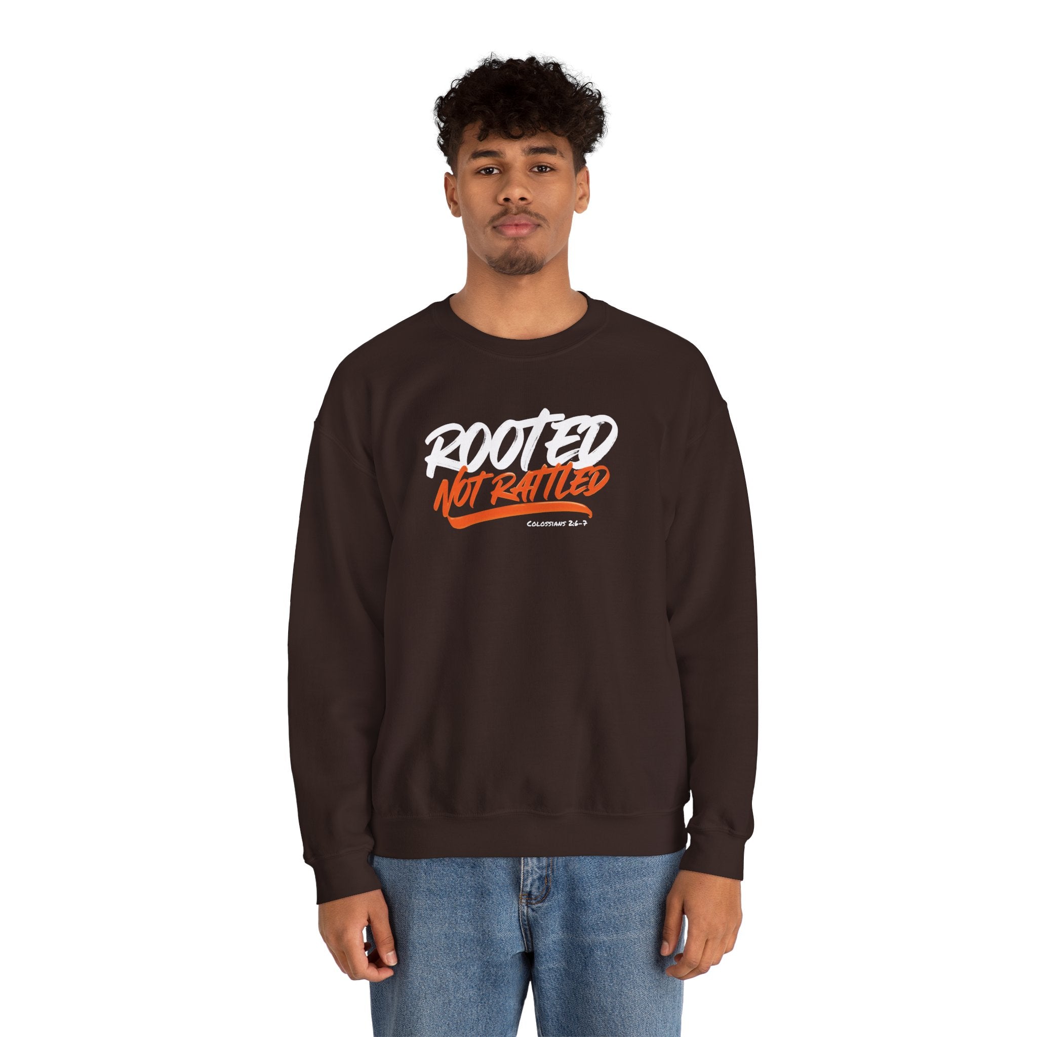 Rooted Not Rattled Gildan Christian Sweatshirt | Unisex Crewneck Pullover | Christian Gift