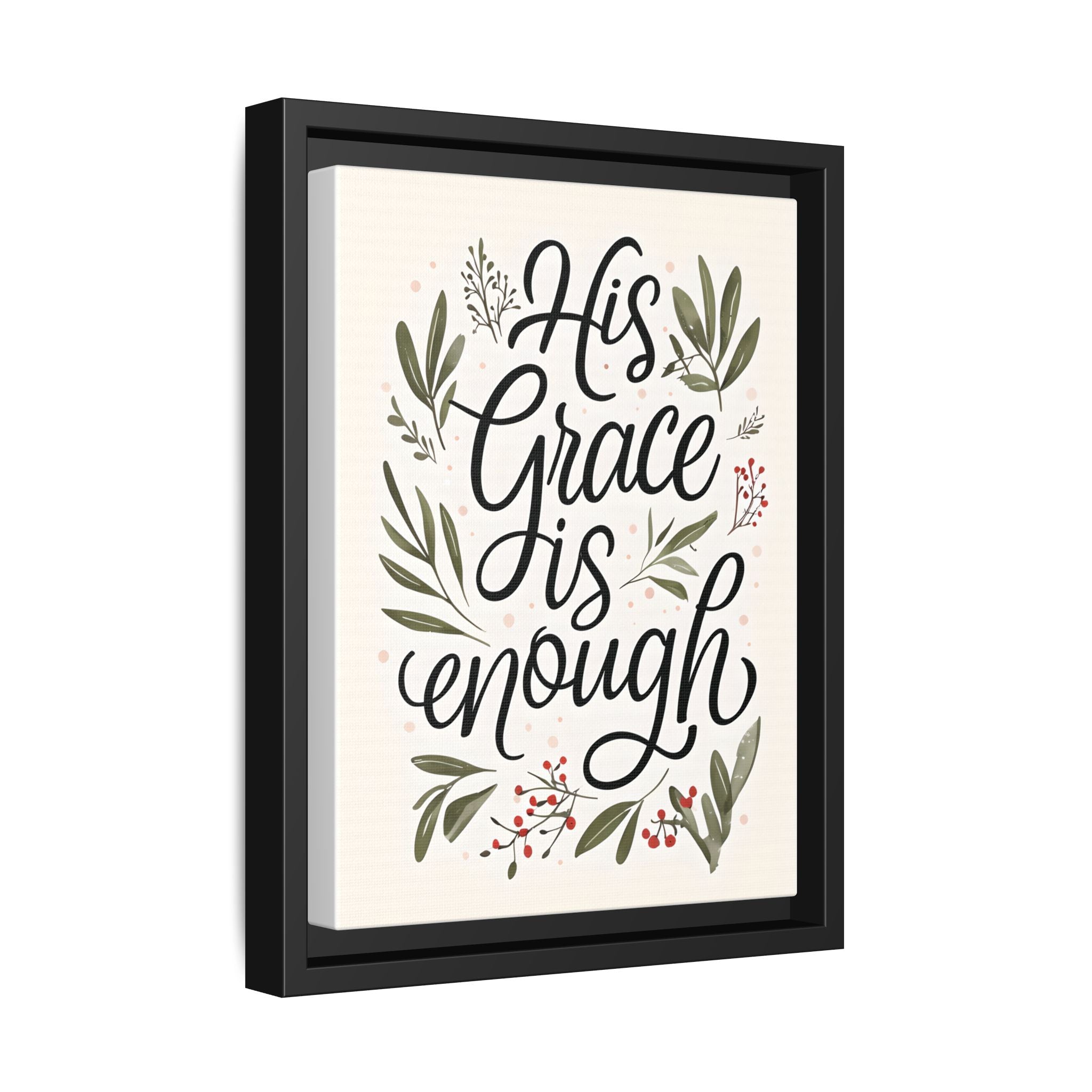 His Grace is Enough Floral Scripture Framed Matte Canvas | Modern Faith Home Decor