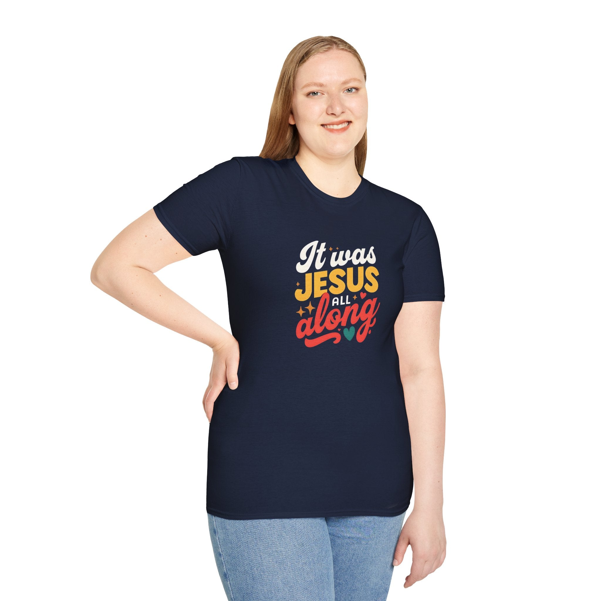 It Was Jesus All Along Gildan T-Shirt – Christian Faith Graphic Tee – Unisex Religious Shirt – Inspirational Jesus Quote – Gift for Believers