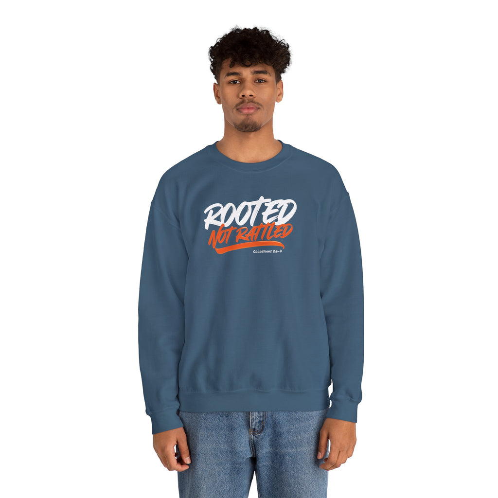Rooted Not Rattled Gildan Christian Sweatshirt | Unisex Crewneck Pullover | Christian Gift