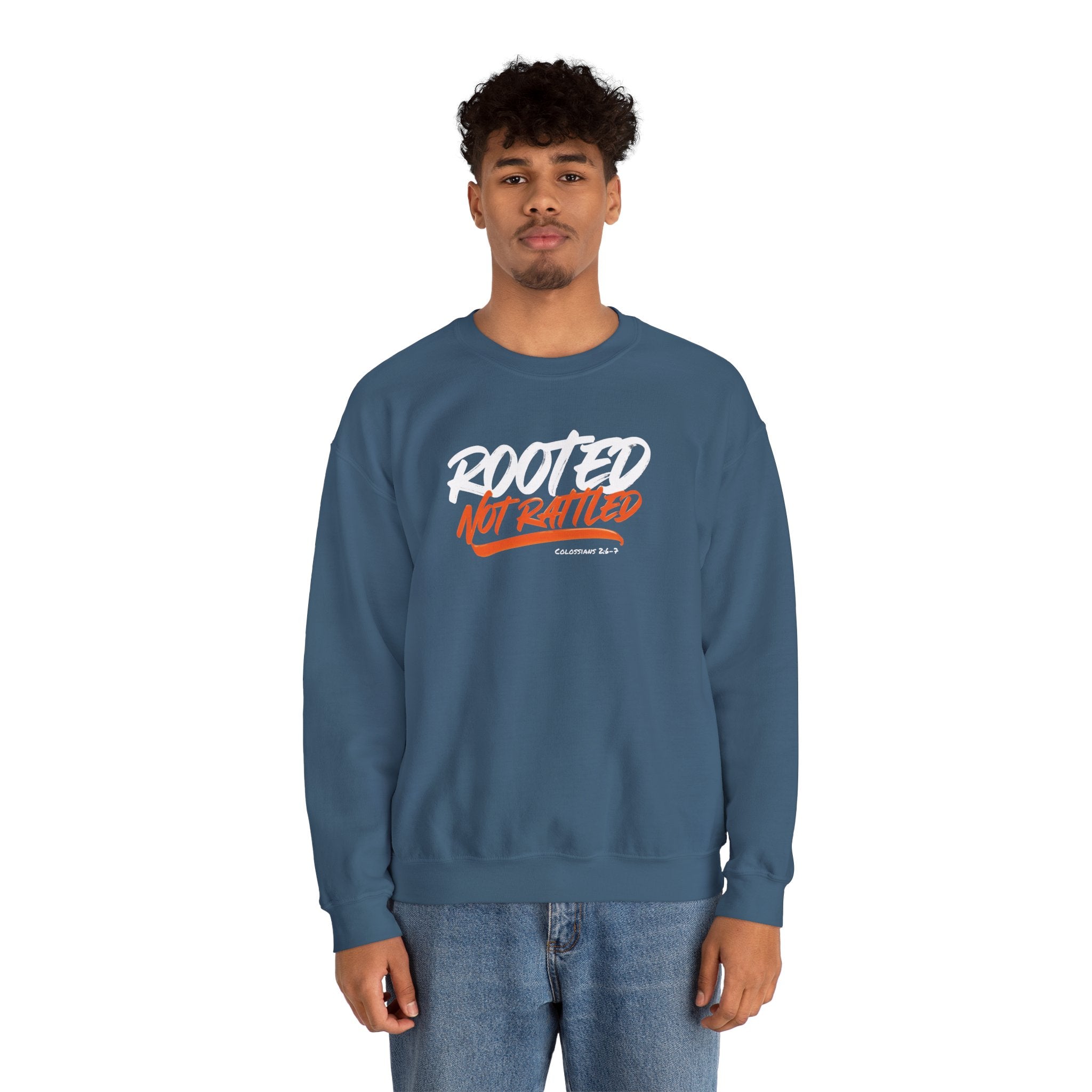 Rooted Not Rattled Gildan Christian Sweatshirt | Unisex Crewneck Pullover | Christian Gift