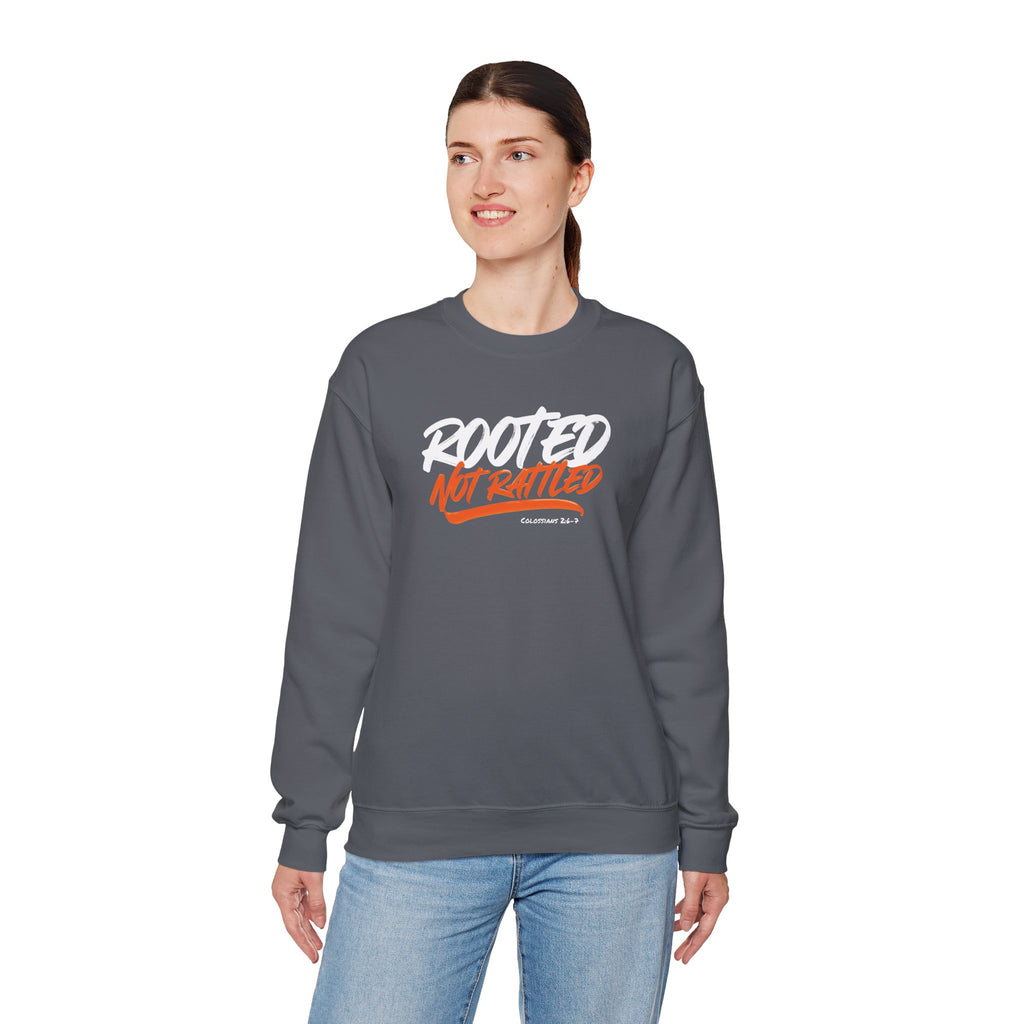 Rooted Not Rattled Gildan Christian Sweatshirt | Unisex Crewneck Pullover | Christian Gift