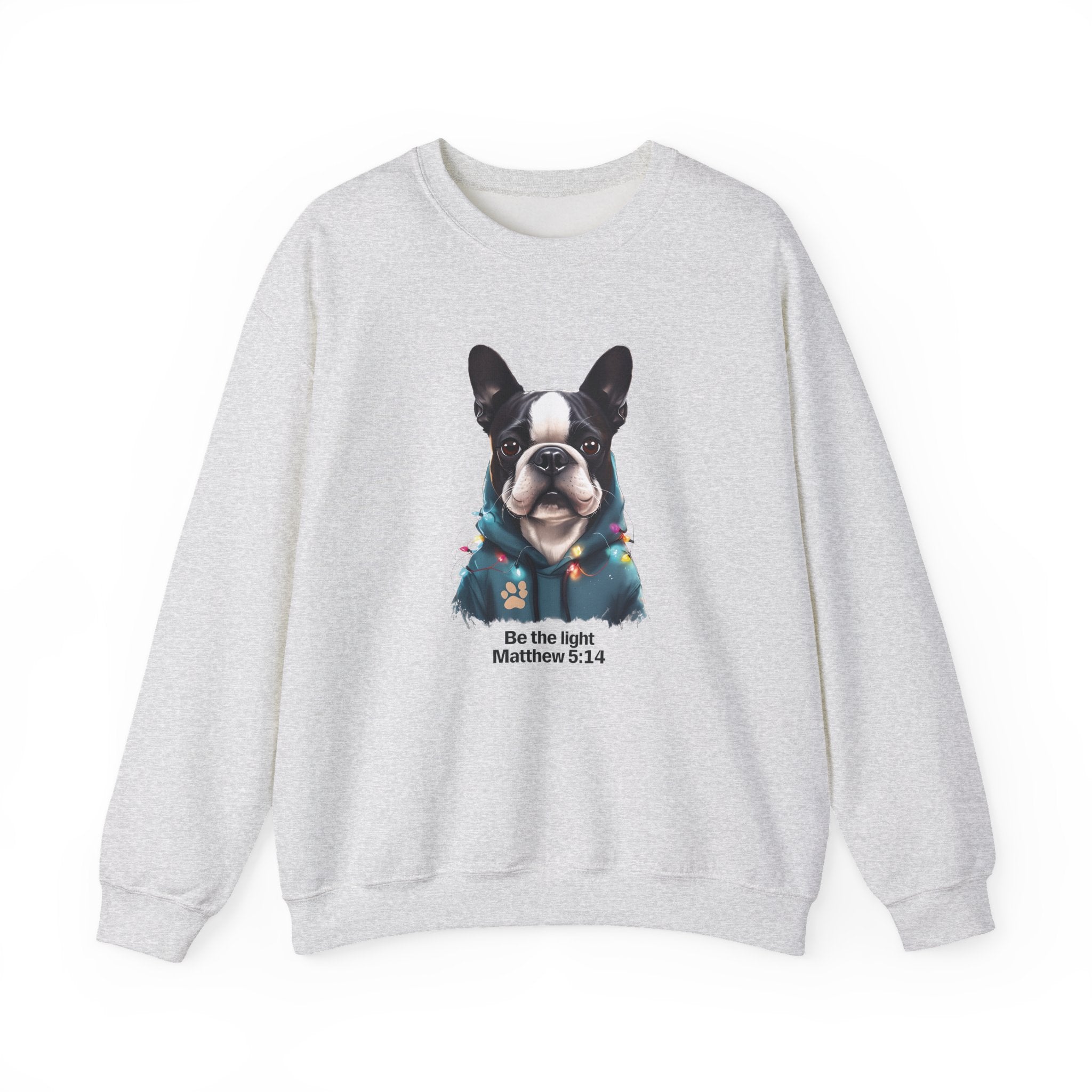 Be the Light Boston Terrier Christmas Gildan Sweatshirt | Christian Unisex Crewneck