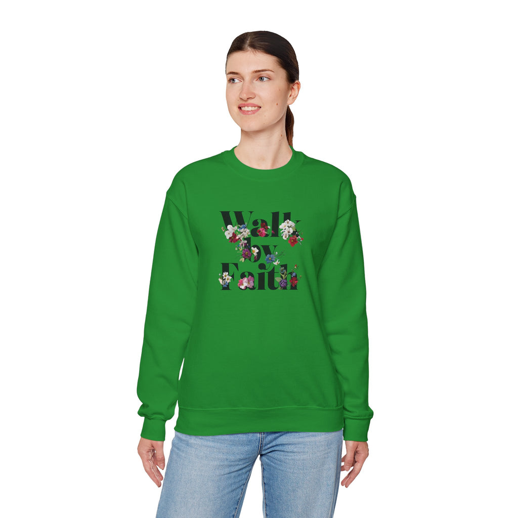 Walk By Faith Floral Gildan Crewneck Unisex Christian Sweatshirt
