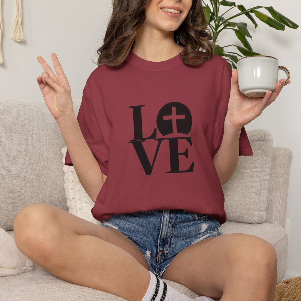LOVE Cross Christian T-Shirt | Comfort Colors Faith-Based Unisex Tee (S–4XL) | Jesus is Love Shirt