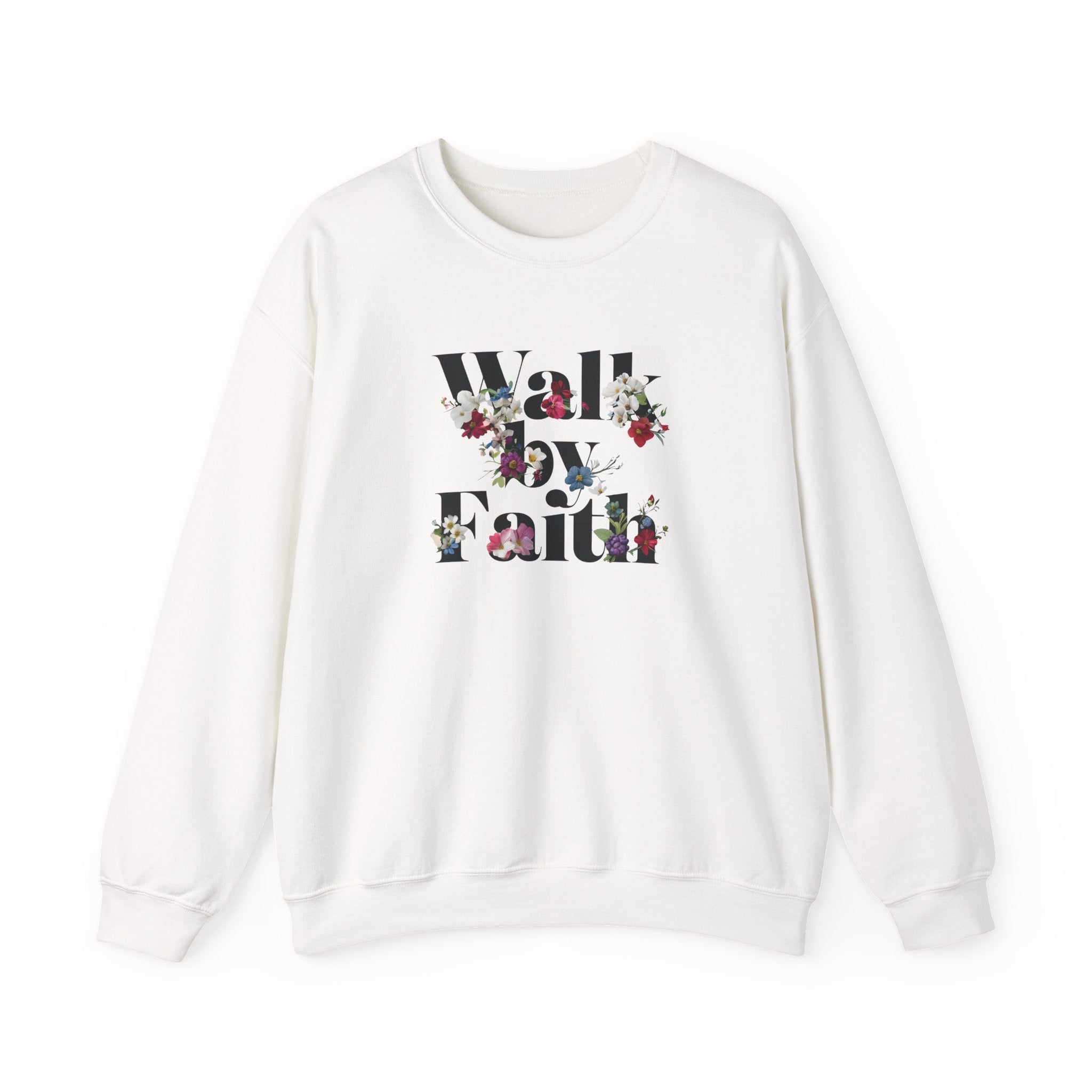 Walk By Faith Floral Gildan Crewneck Unisex Christian Sweatshirt