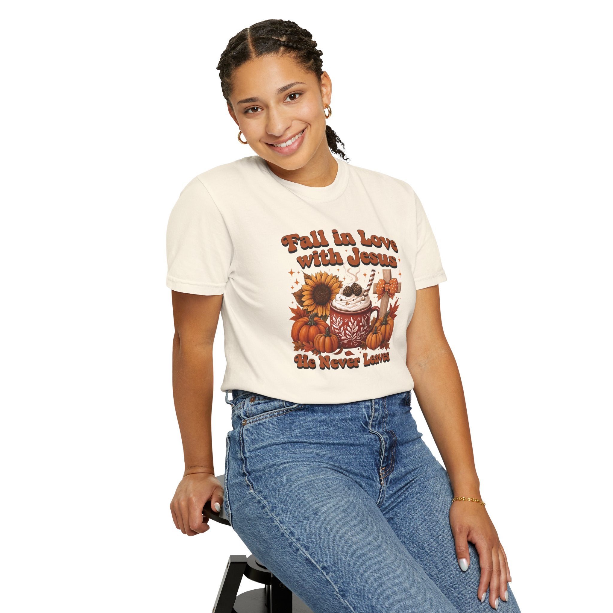 Fall in Love with Jesus Unisex Garment Dyed Comfort Colors T-Shirt | Christian Fall T-Shirt | Faith Based Thanksgiving Tee | Unisex Religious Cotton Top