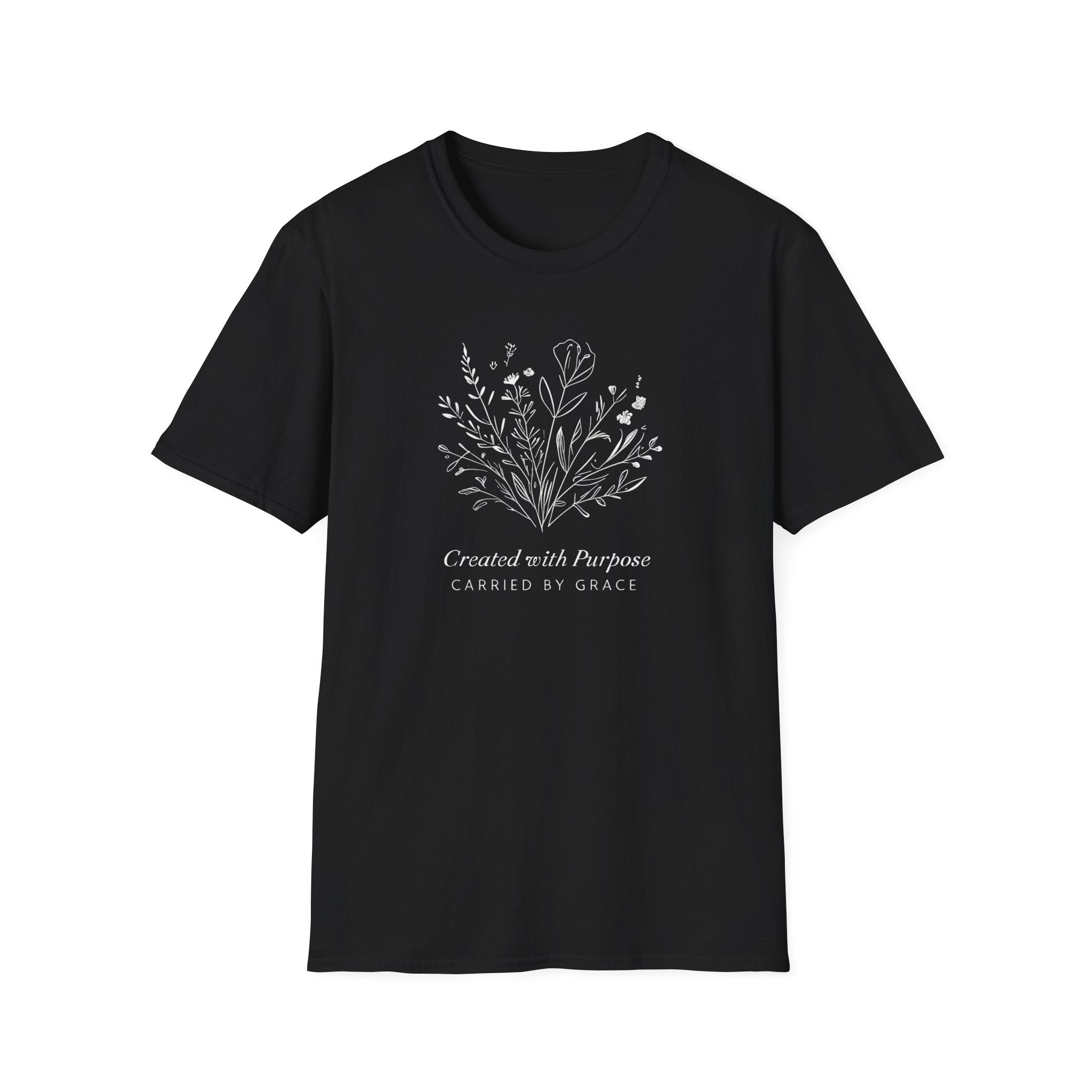 Created with Purpose Carried By Grace Christian Floral Gildan T-Shirt Women’s Faith Shirt Minimalist Design Soft Cotton Tee