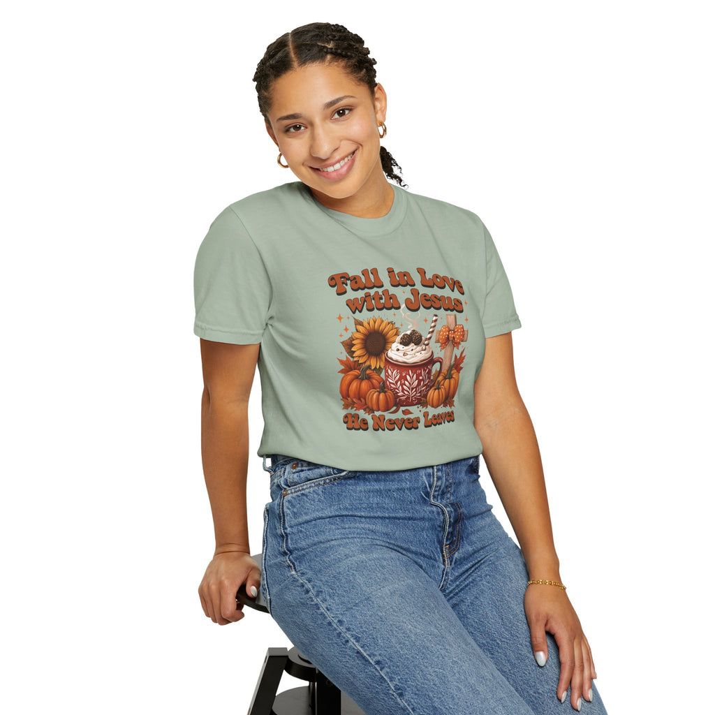 Fall in Love with Jesus Unisex Garment Dyed Comfort Colors T-Shirt | Christian Fall T-Shirt | Faith Based Thanksgiving Tee | Unisex Religious Cotton Top