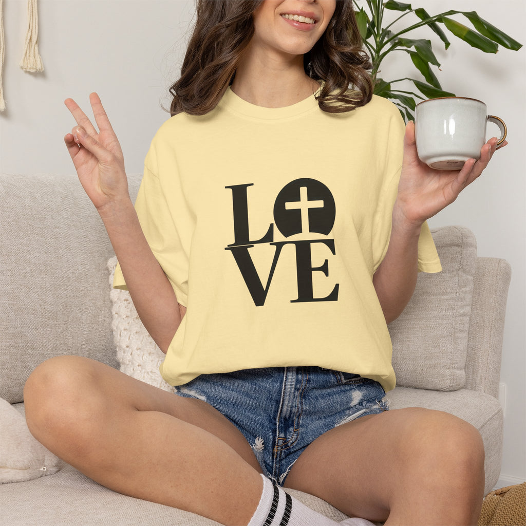 LOVE Cross Christian T-Shirt | Comfort Colors Faith-Based Unisex Tee (S–4XL) | Jesus is Love Shirt