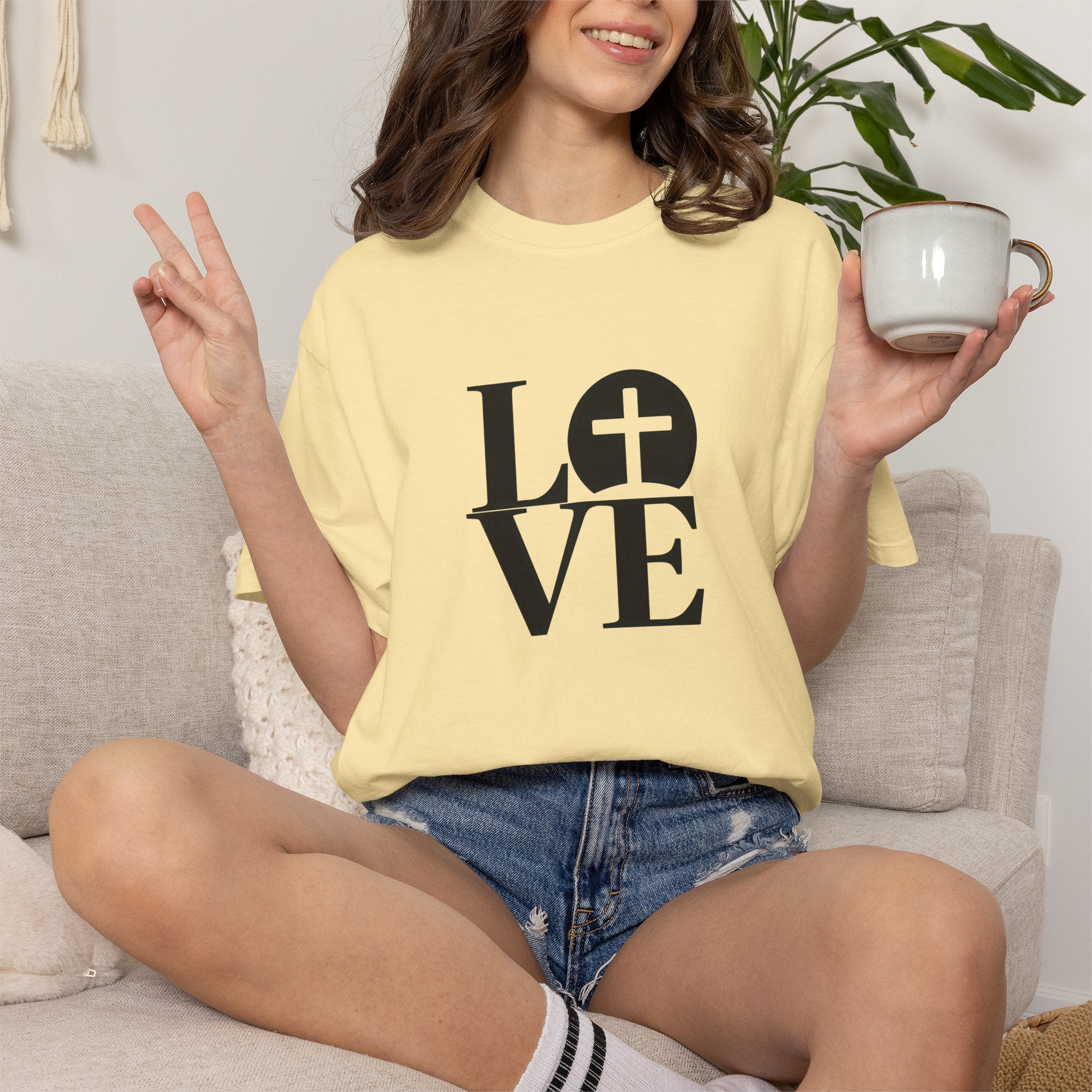 LOVE Cross Christian T-Shirt | Comfort Colors Faith-Based Unisex Tee (S–4XL) | Jesus is Love Shirt
